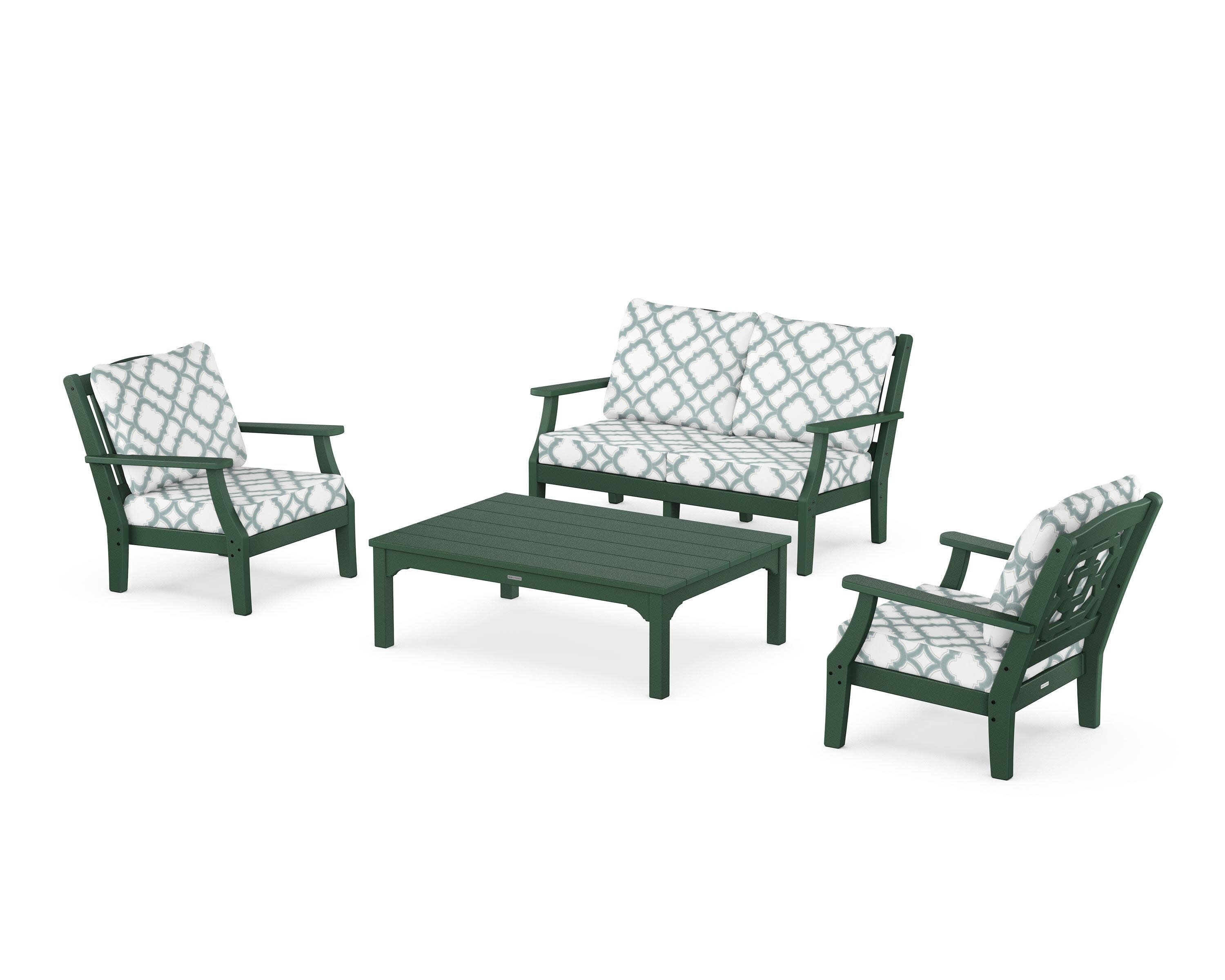 Chinoiserie 4-Piece Deep Seating Set with Loveseat in Green / Trellis Glacier Spa