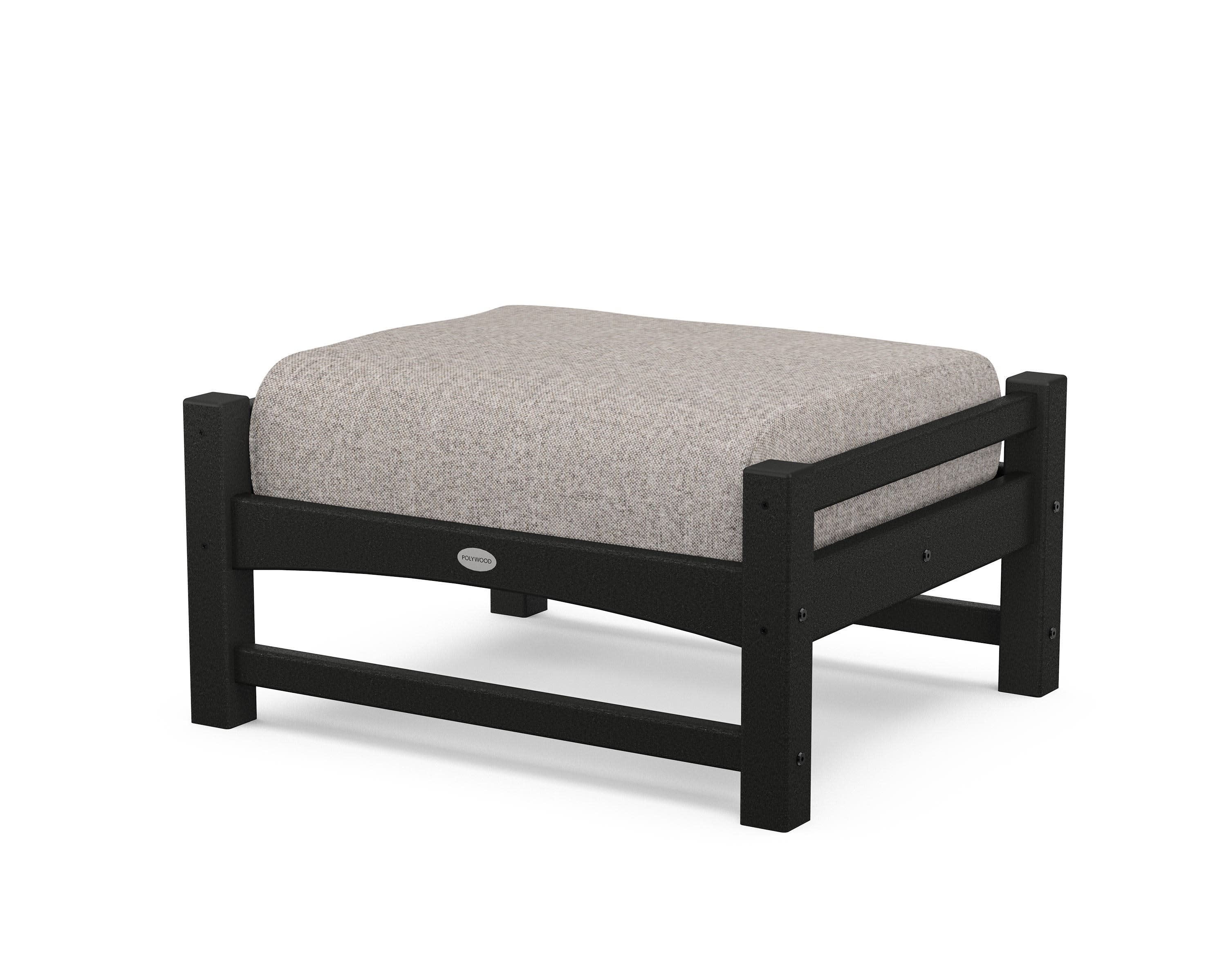 Club Ottoman in Black / Weathered Tweed