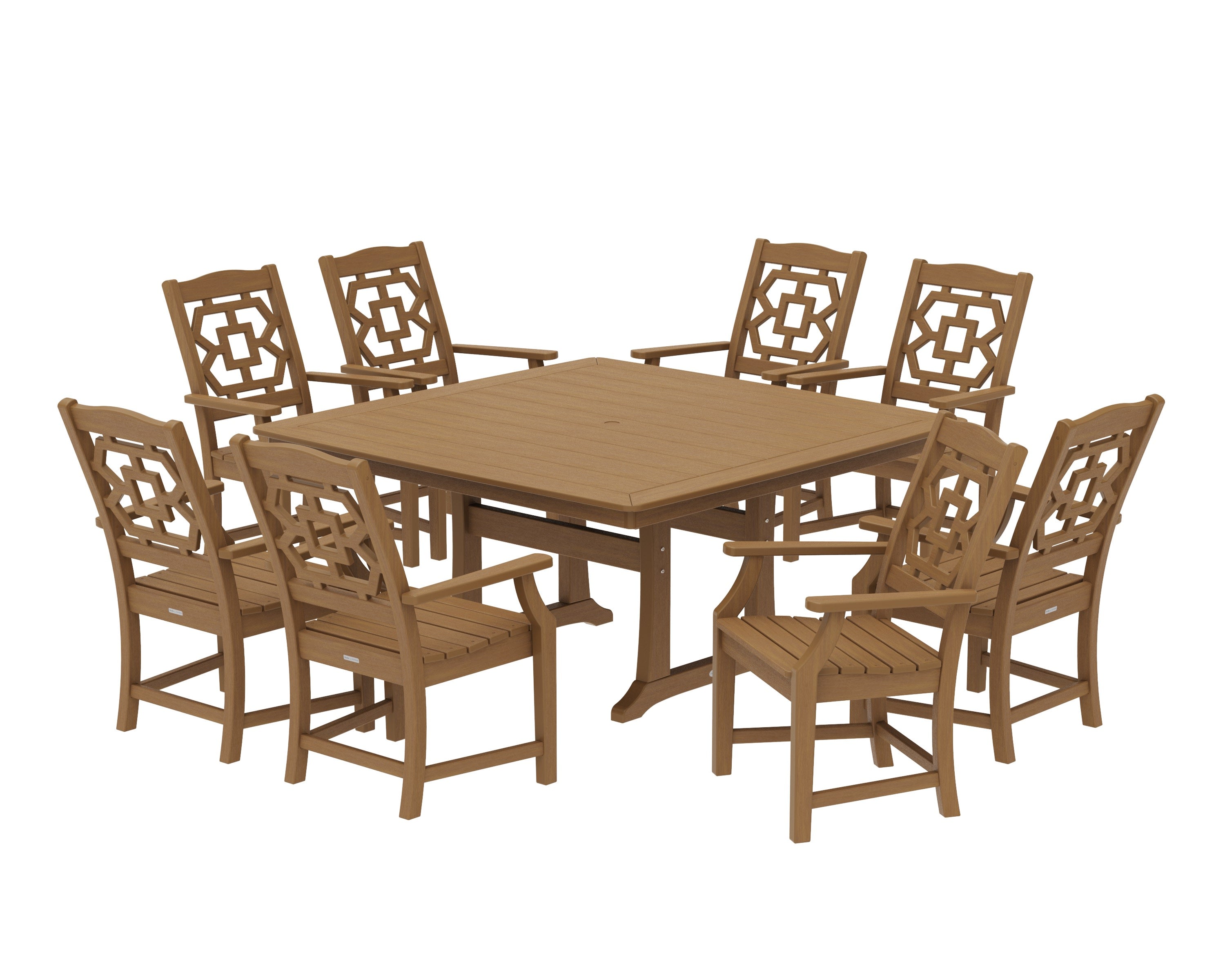 Chinoiserie 9-Piece Square Dining Set with Trestle Legs in Natural