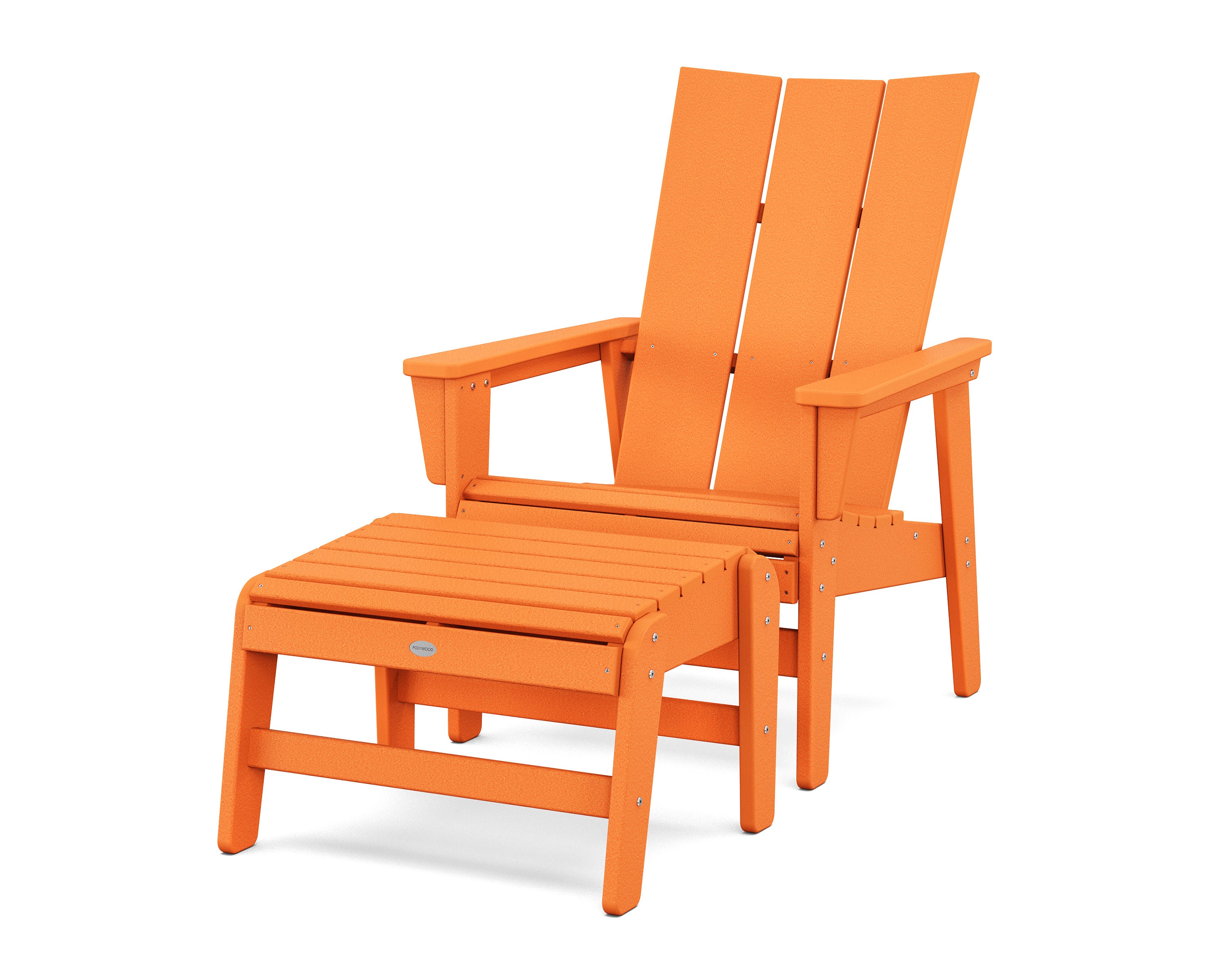 Modern Grand Upright Adirondack Chair with Ottoman in Tangerine