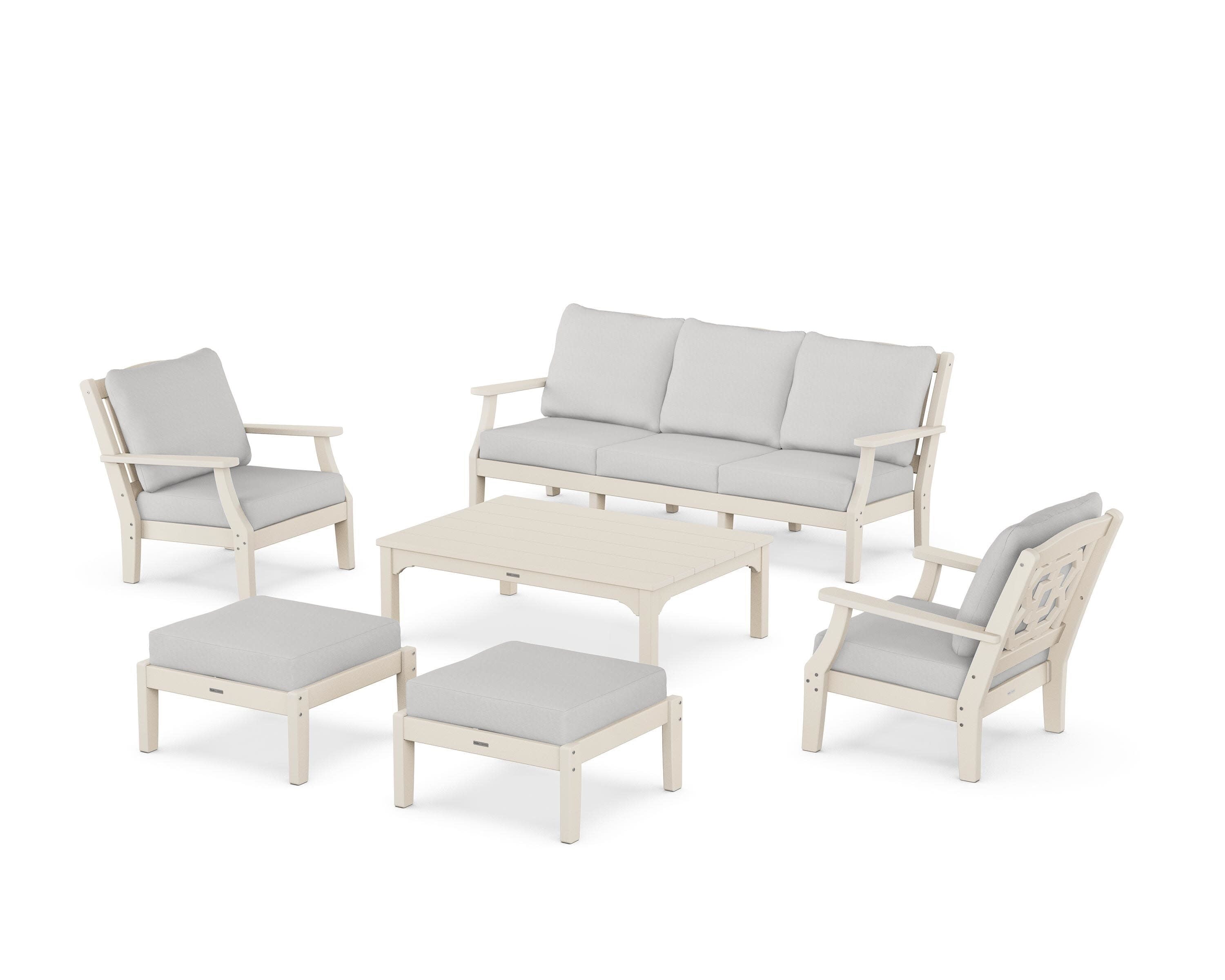 Chinoiserie 6-Piece Lounge Sofa Set in Sand / Diamond in the Rough