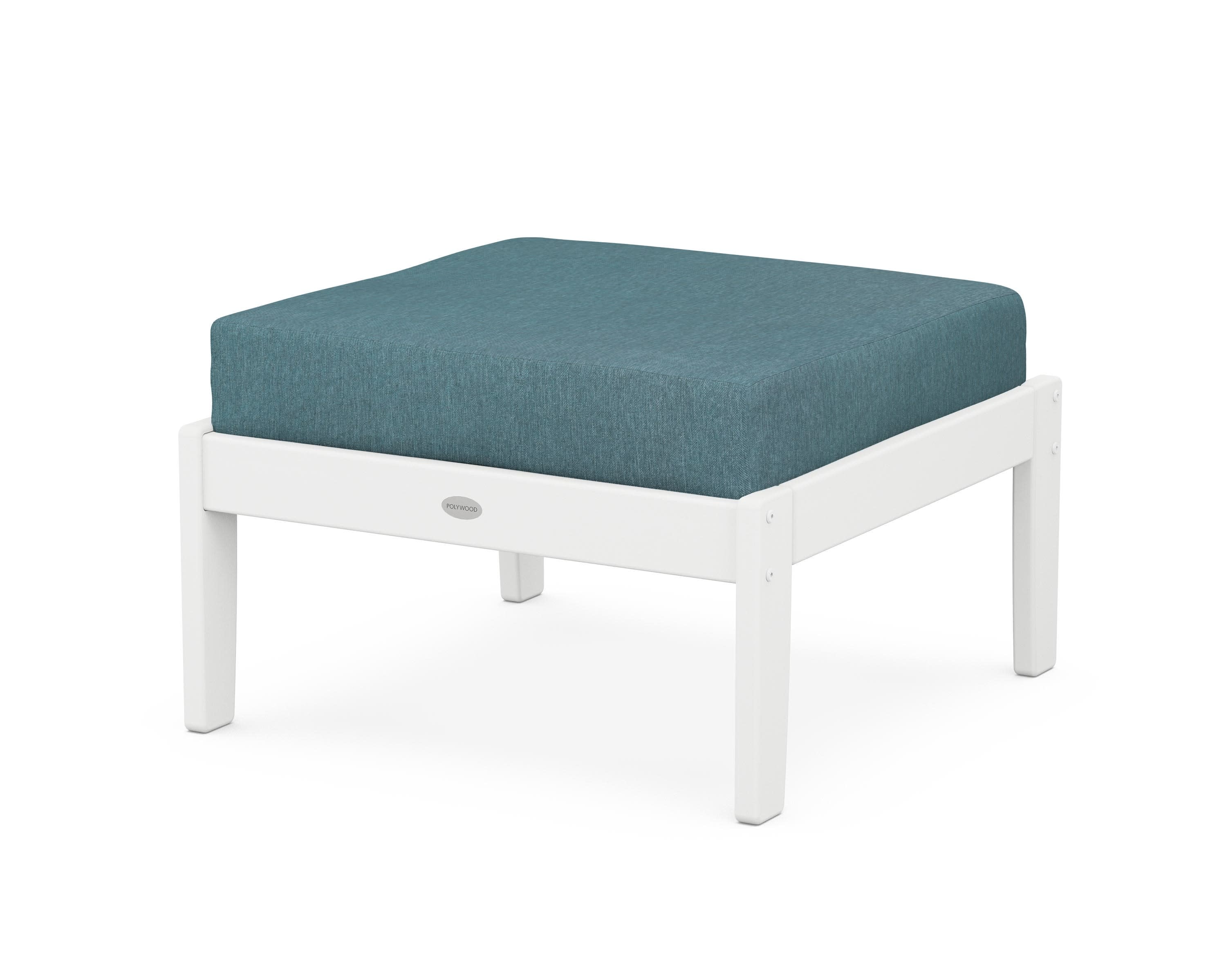 Braxton Deep Seating Ottoman in White / Ocean Teal