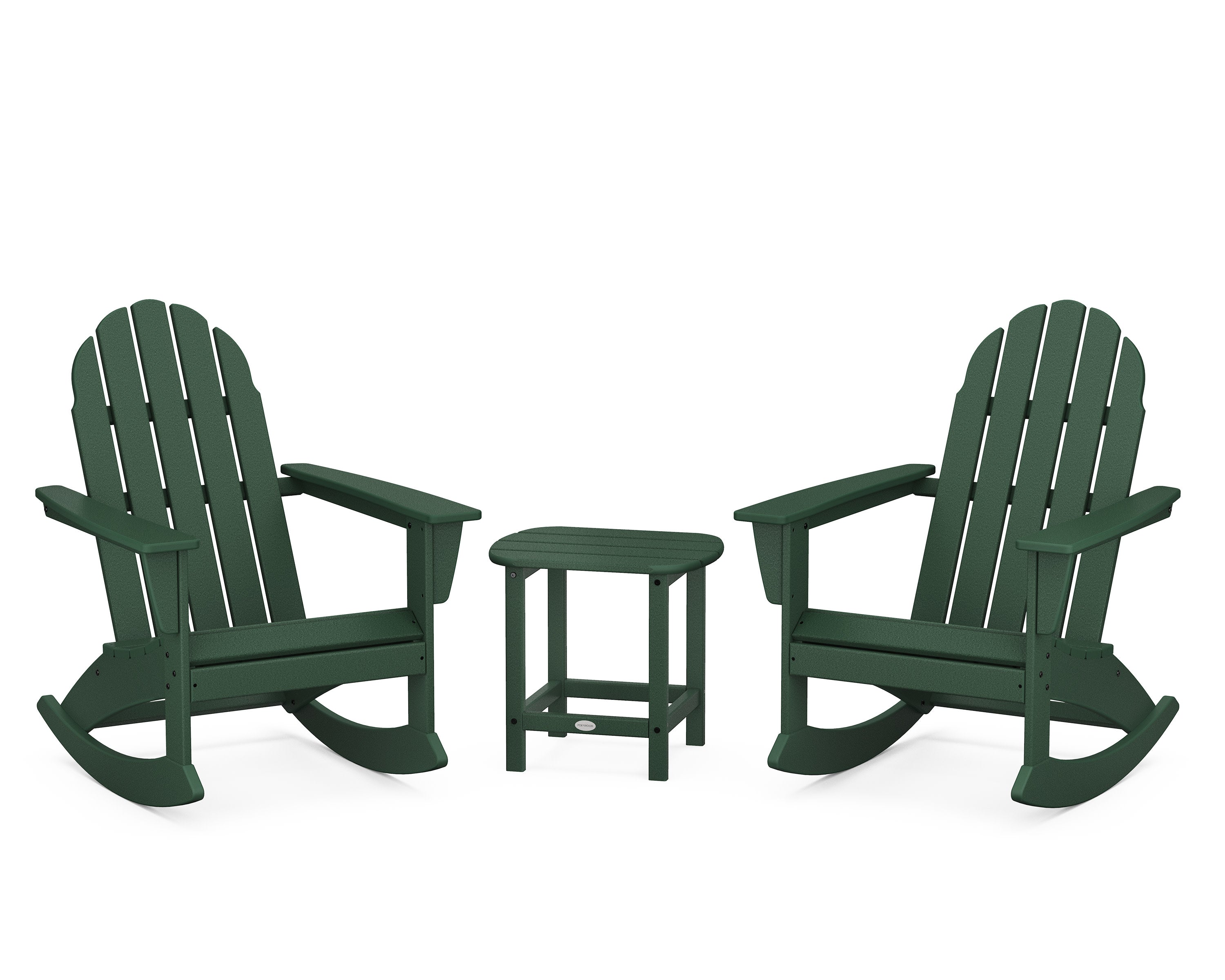 Vineyard 3-Piece Adirondack Rocking Chair Set with South Beach 18" Side Table in Green
