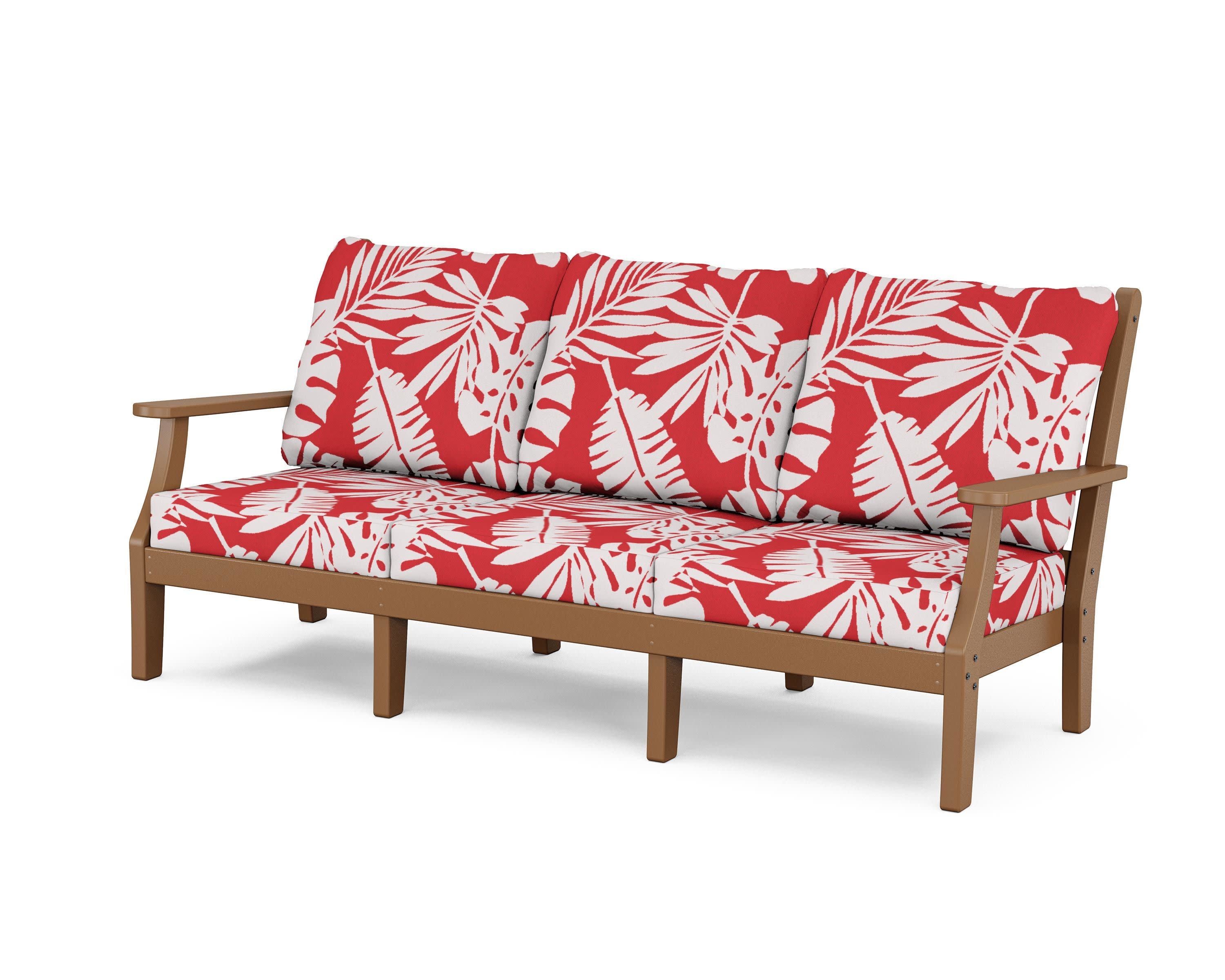 Wovendale Deep Seating Sofa in Teak / Leaf Crimson