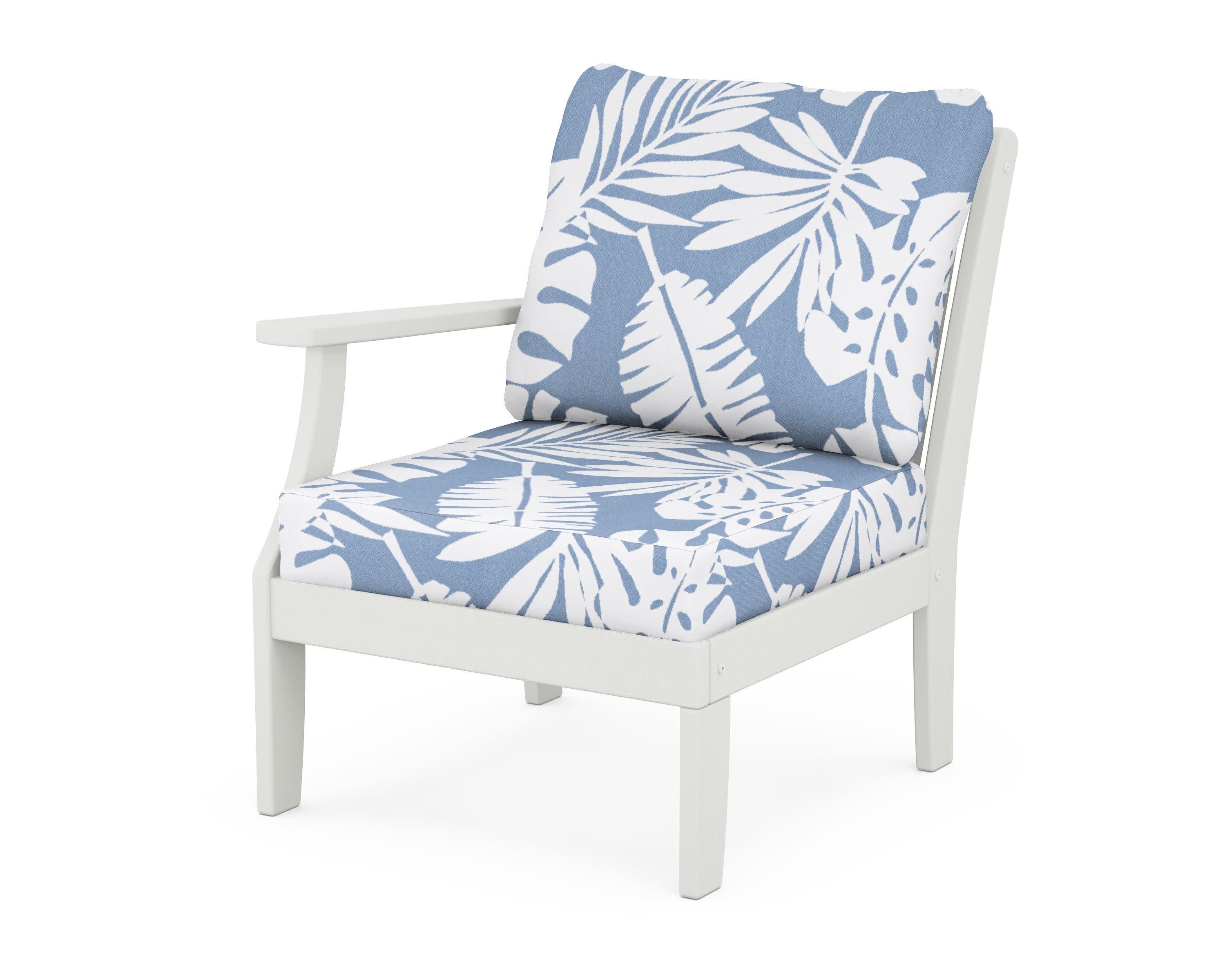 Braxton Modular Left Arm Chair in Vintage White / Leaf Sky Blue
