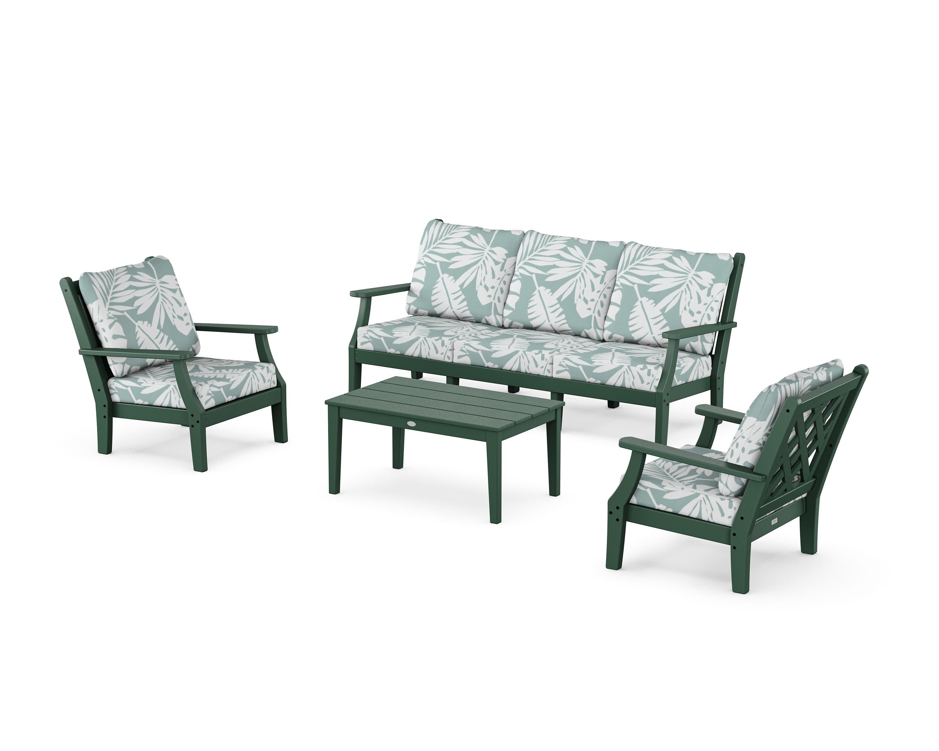 Wovendale 4-Piece Deep Seating Set with Sofa in Green / Leaf Glacier Spa