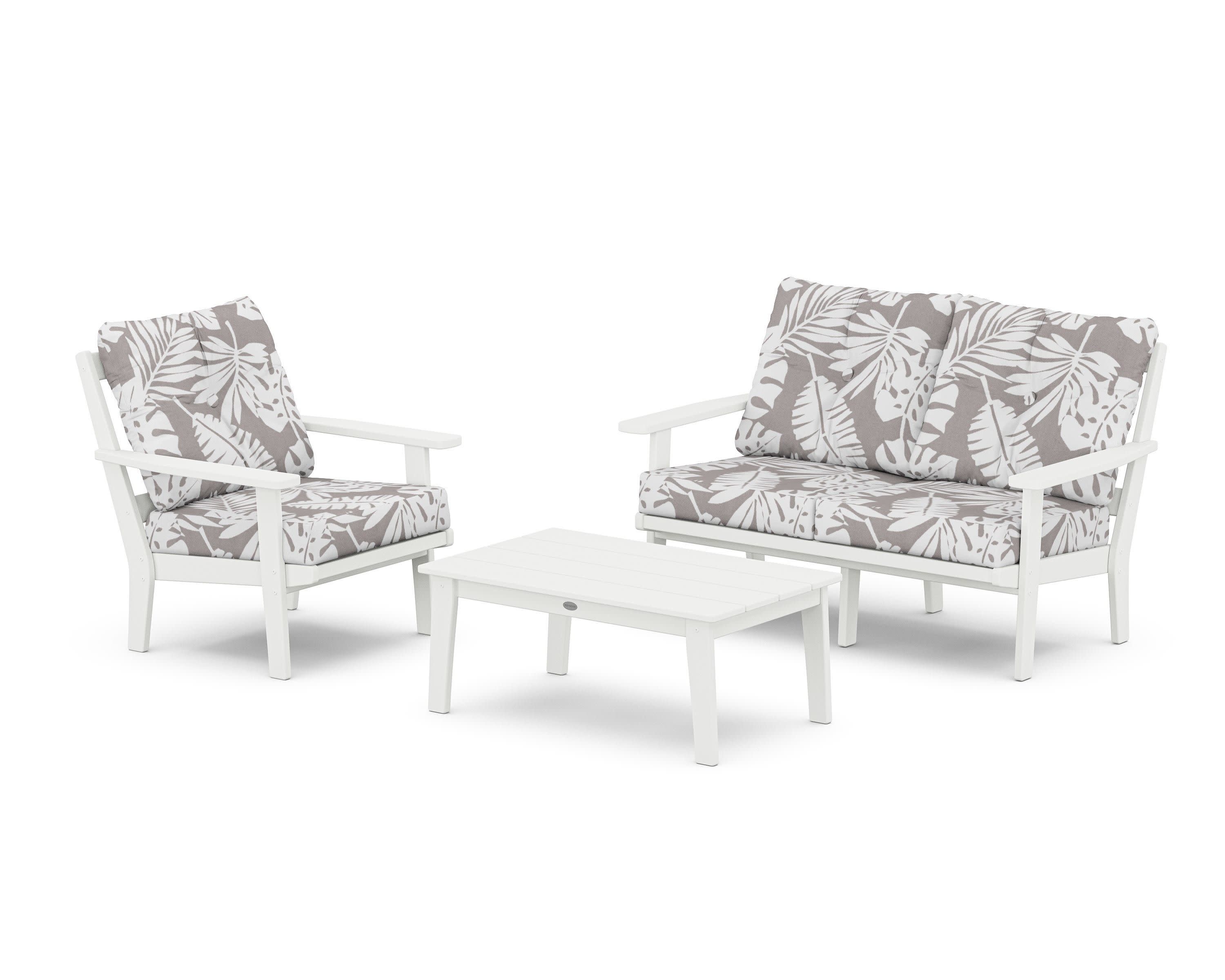 Oxford 3-Piece Deep Seating Set with Loveseat in White / Leaf Grey Mist