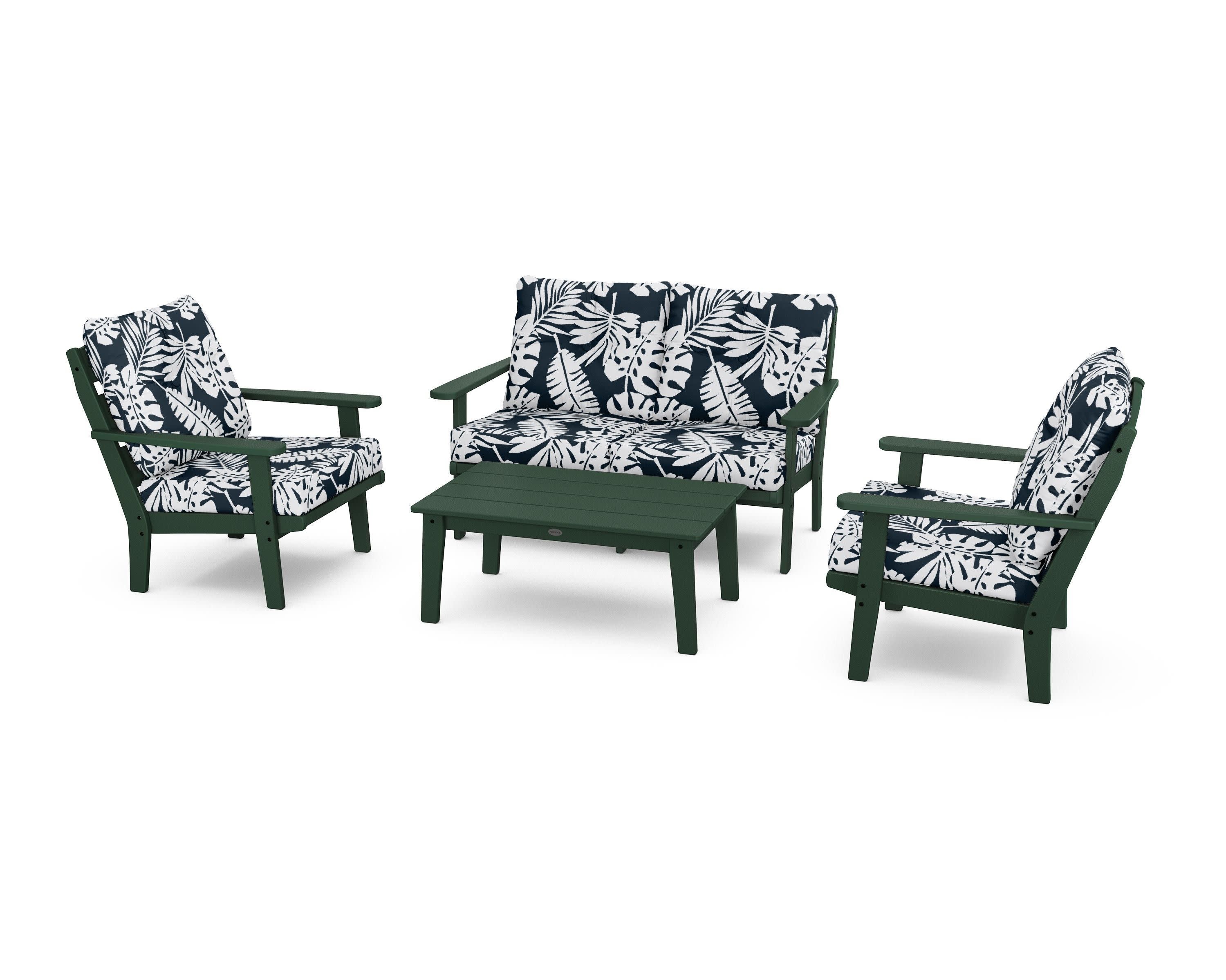 Lakeside 4-Piece Deep Seating Set in Green / Leaf Marine Indigo