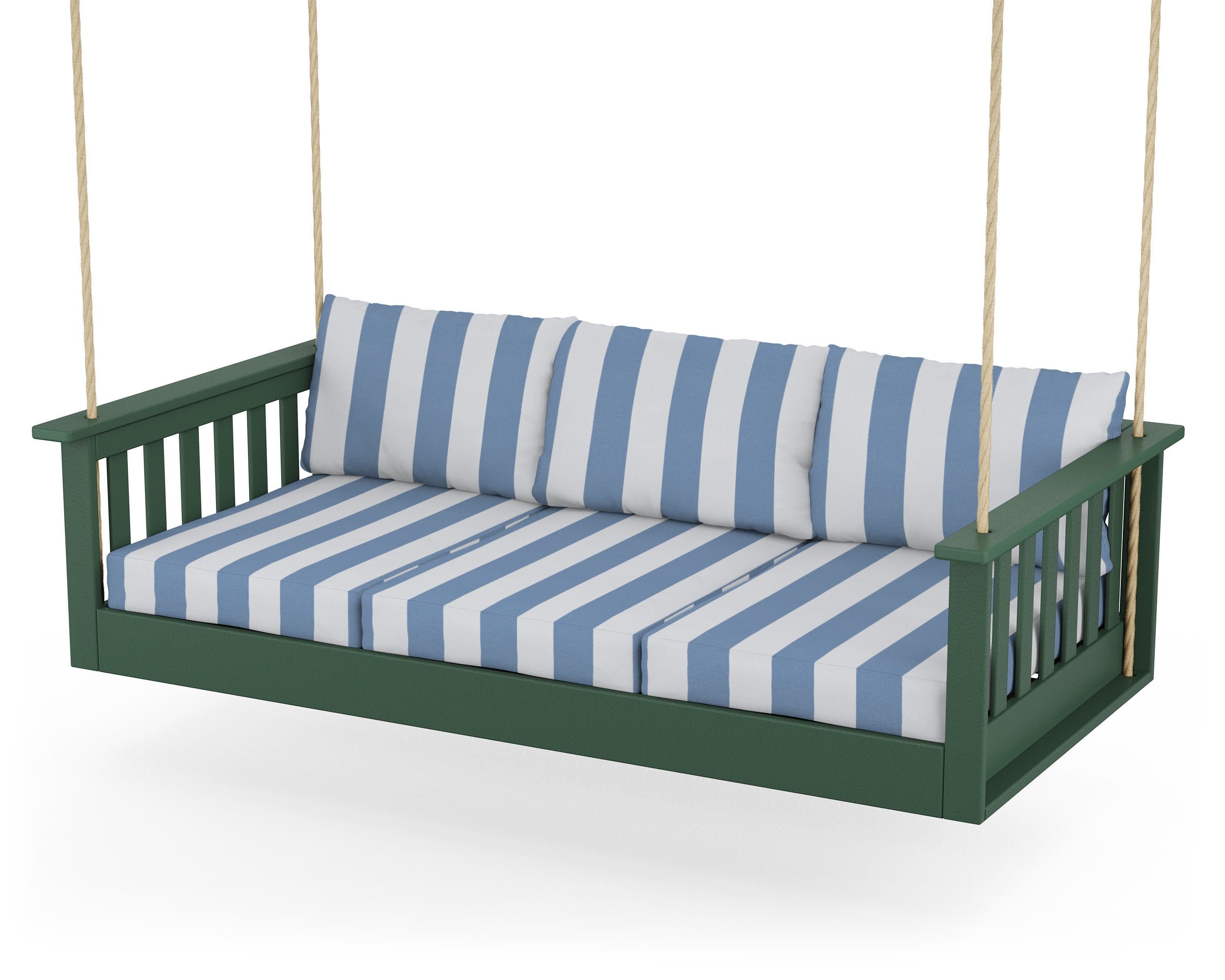 Vineyard Daybed Swing in Green / Cabana Stripe Sky Blue