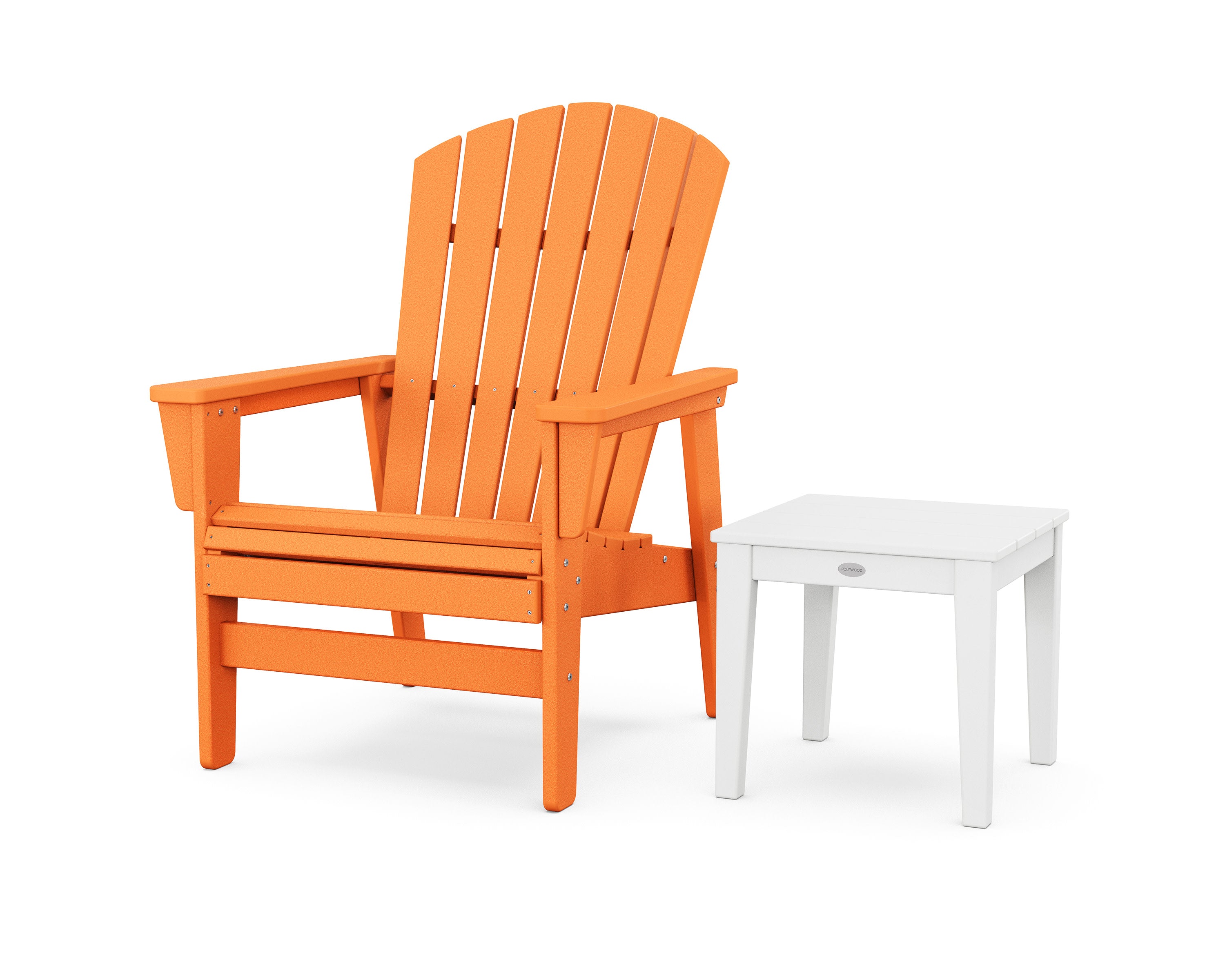 Nautical Grand Upright Adirondack Chair with Side Table in Tangerine / White