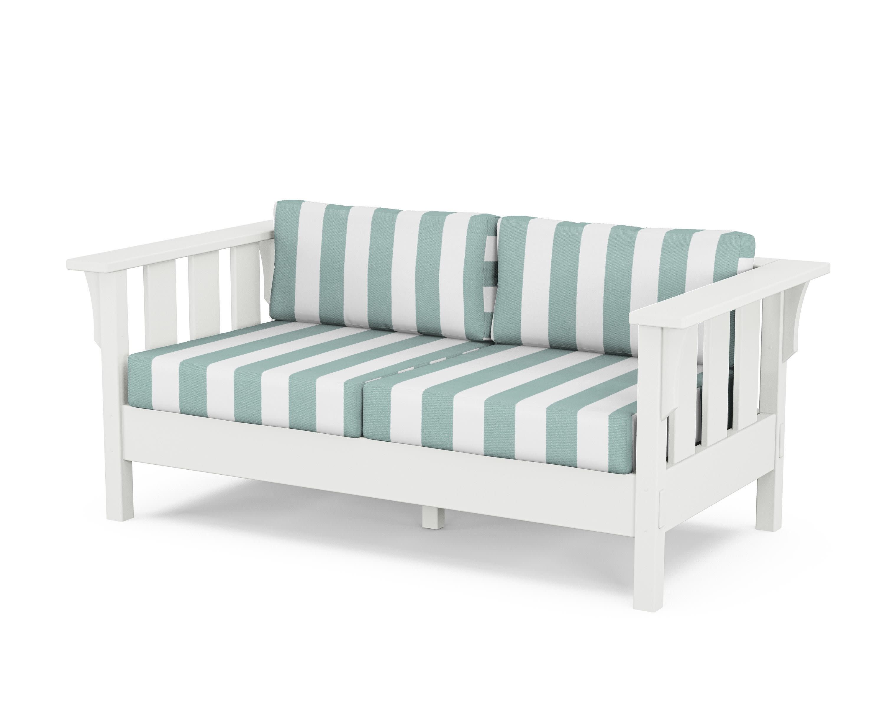 Acadia Deep Seating Loveseat in White / Cabana Stripe Glacier Spa