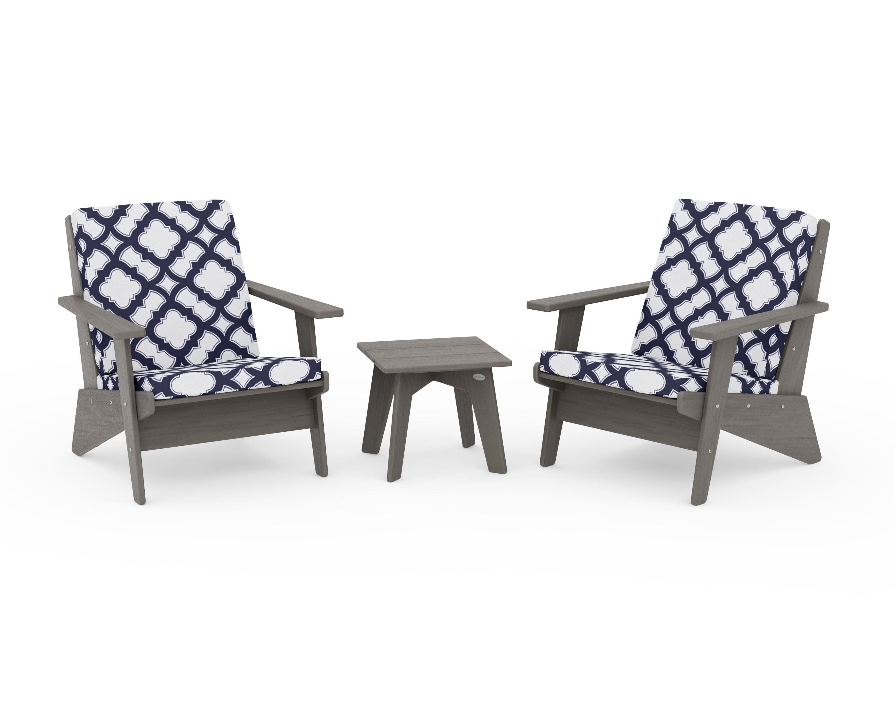 Riviera Modern Lounge 3-Piece Set in Driftwood / Trellis Navy