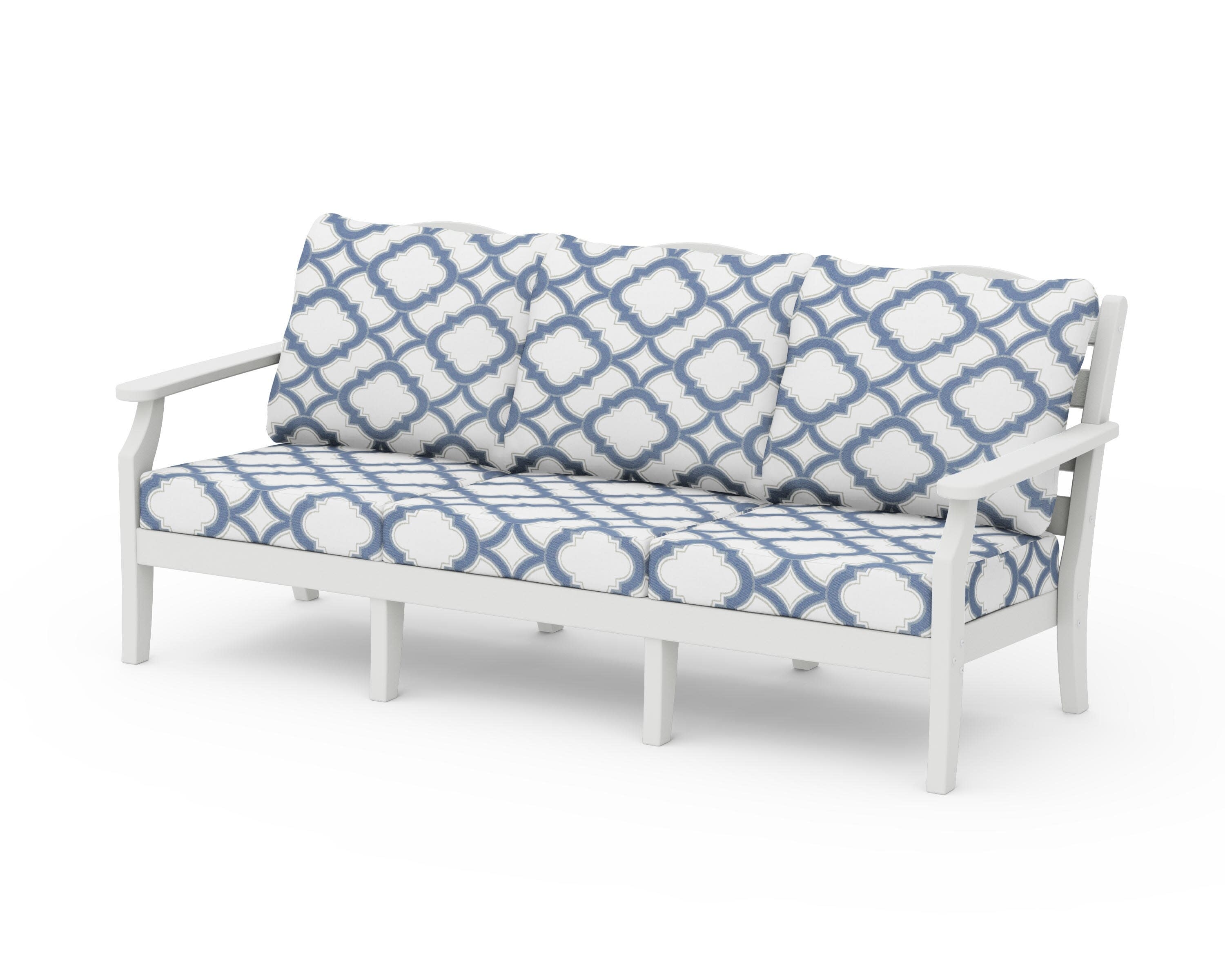 Savannah Deep Seating Sofa in Vintage White / Trellis Sky Blue