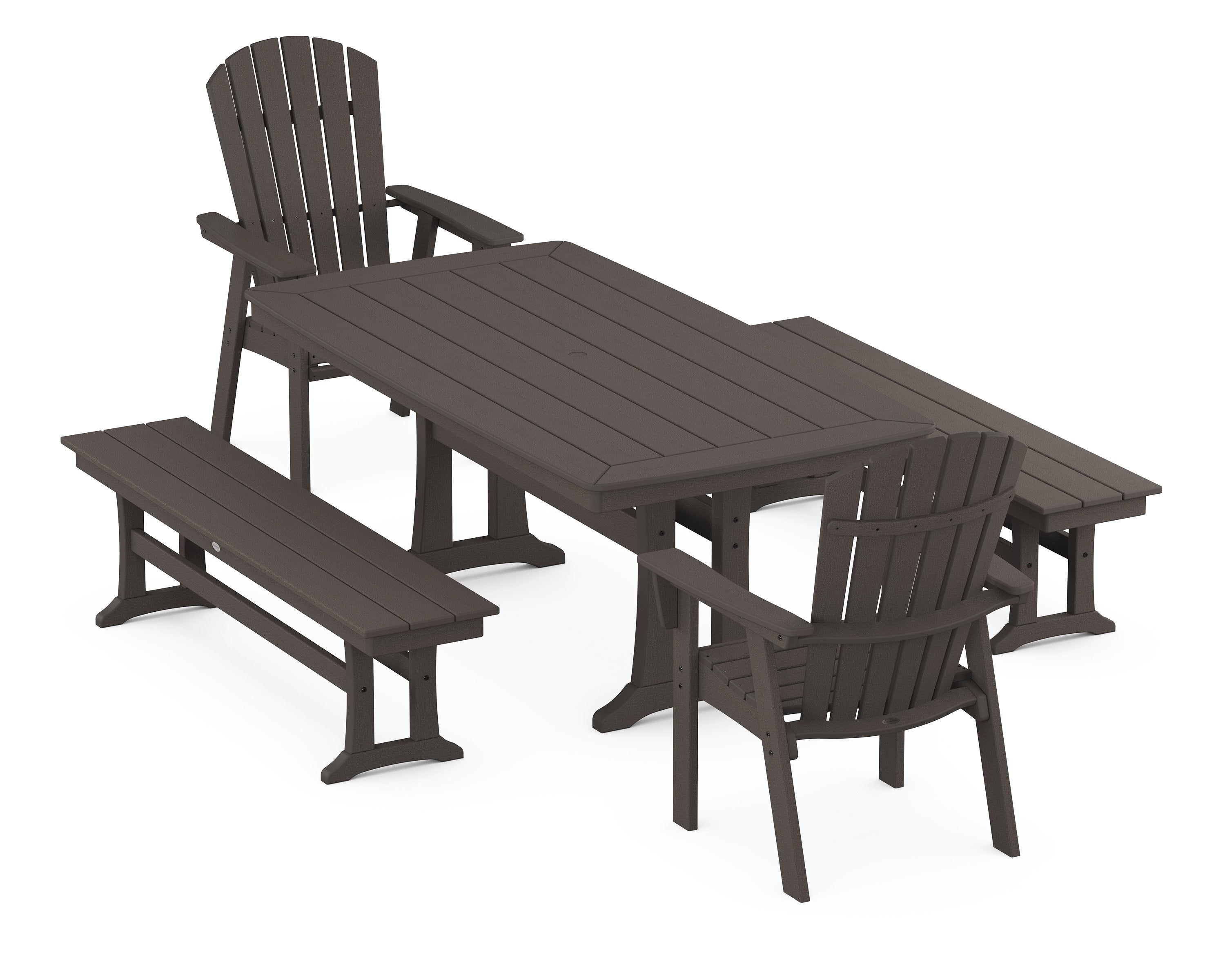 Nautical Adirondack 5-Piece Dining Set with Trestle Legs in Vintage Coffee