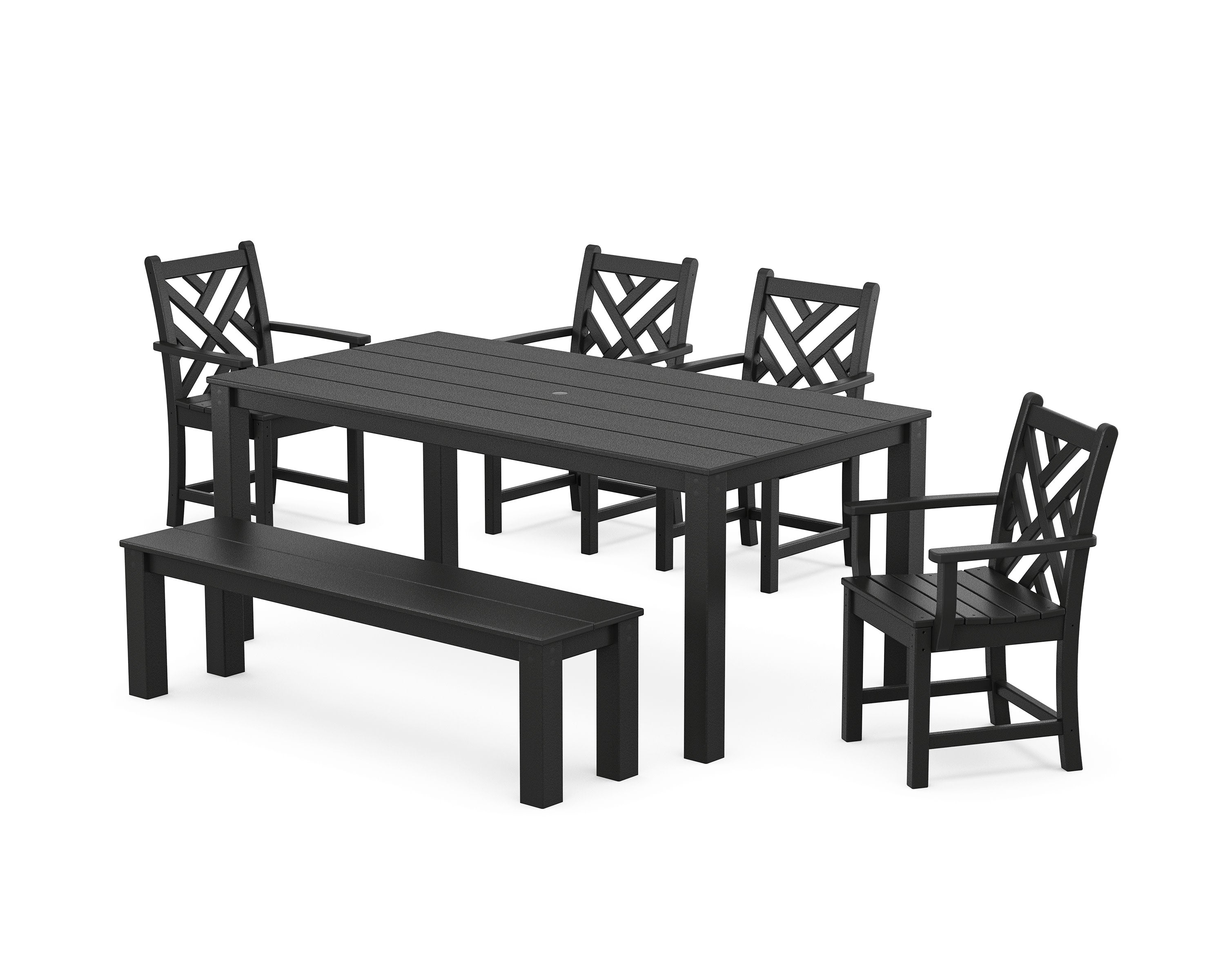 Chippendale 6-Piece Parsons Dining Set with Bench in Black