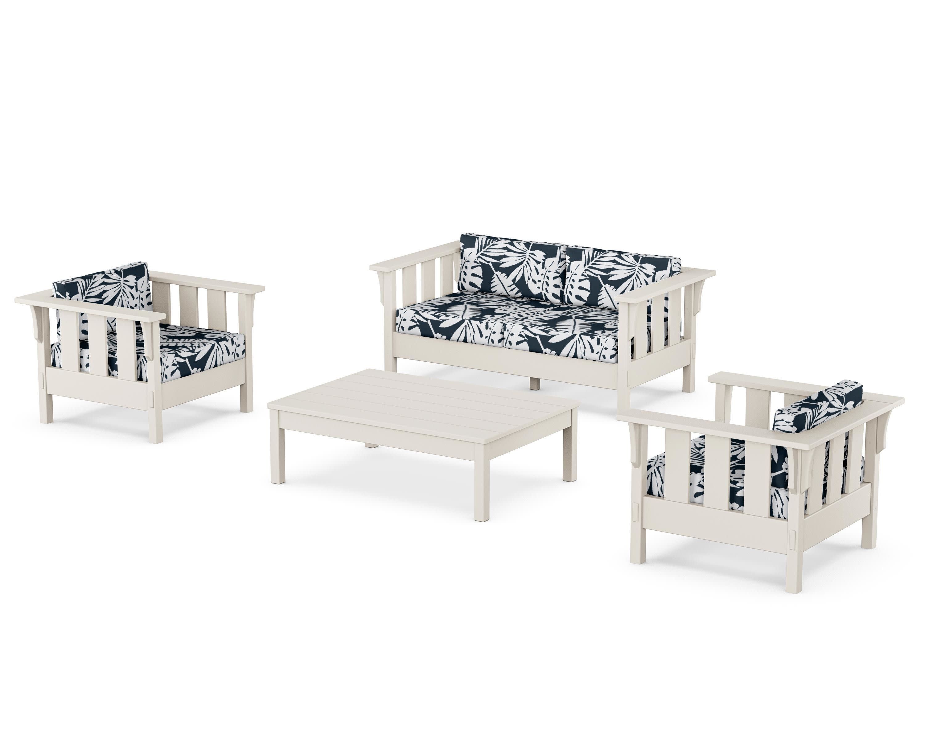 Acadia 4-Piece Deep Seating Set with Loveseat in Sand / Leaf Marine Indigo