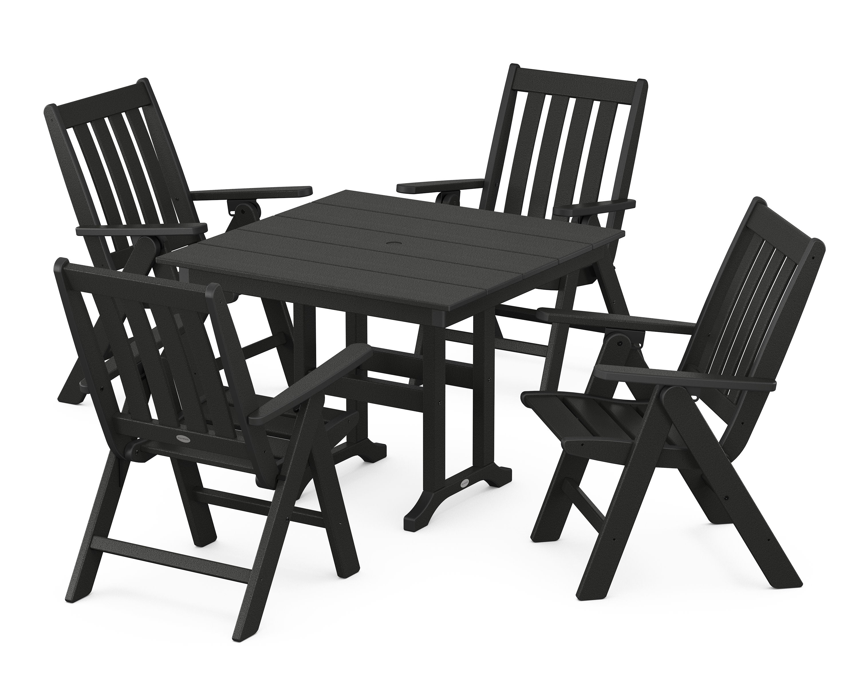 Vineyard Folding Chair 5-Piece Farmhouse Dining Set in Black