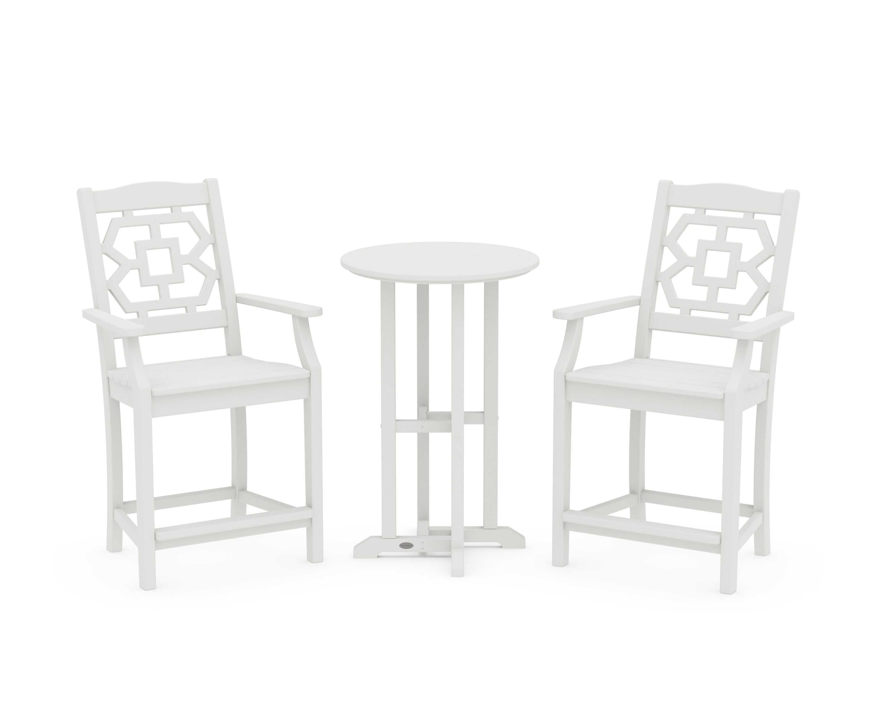 Chinoiserie 3-Piece Farmhouse Bistro Counter Set in Vintage White