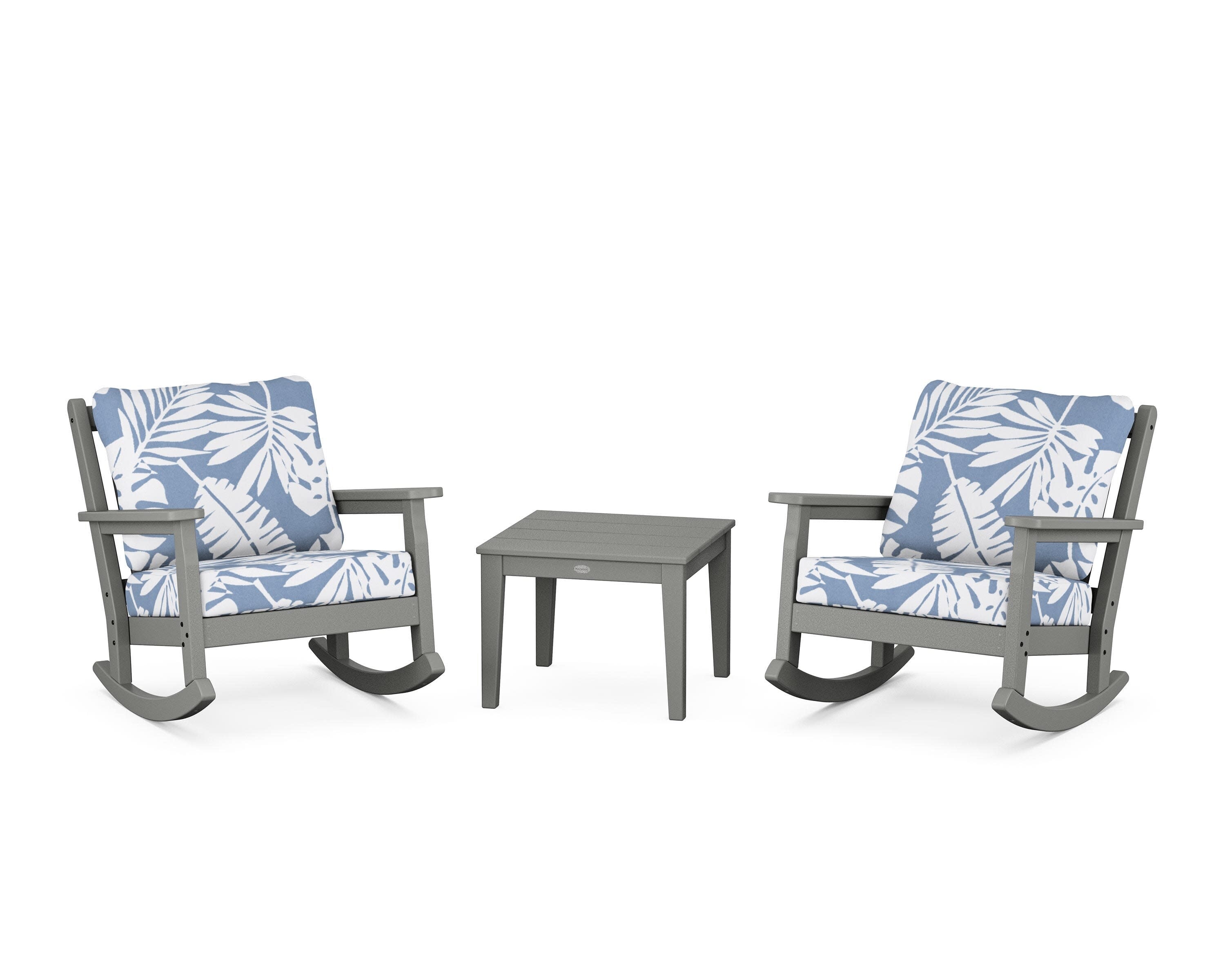 Chippendale 3-Piece Deep Seating Rocker Set in Slate Grey / Leaf Sky Blue