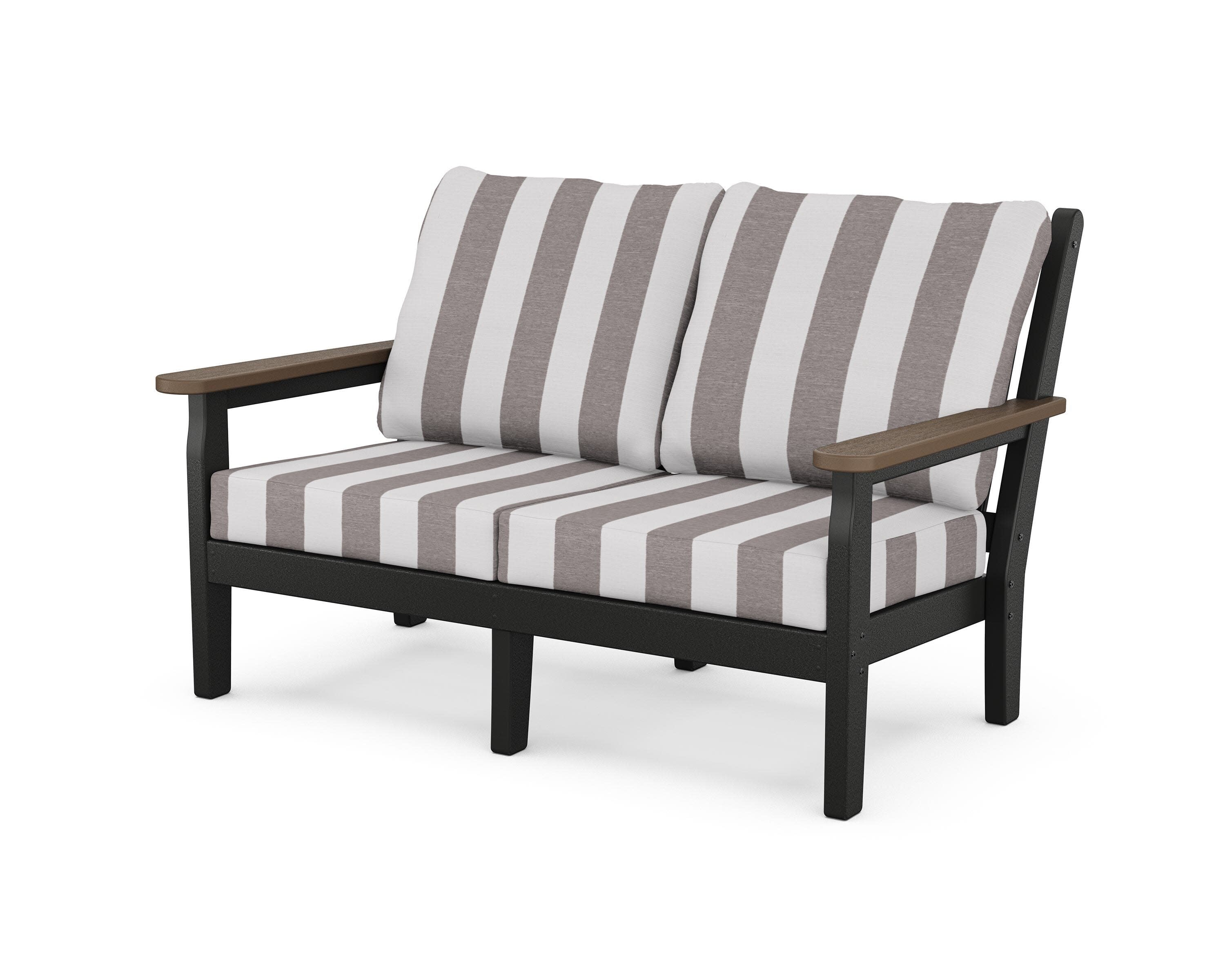 Chippendale Deep Seating Loveseat in Black / Kona / Cabana Stripe Grey Mist