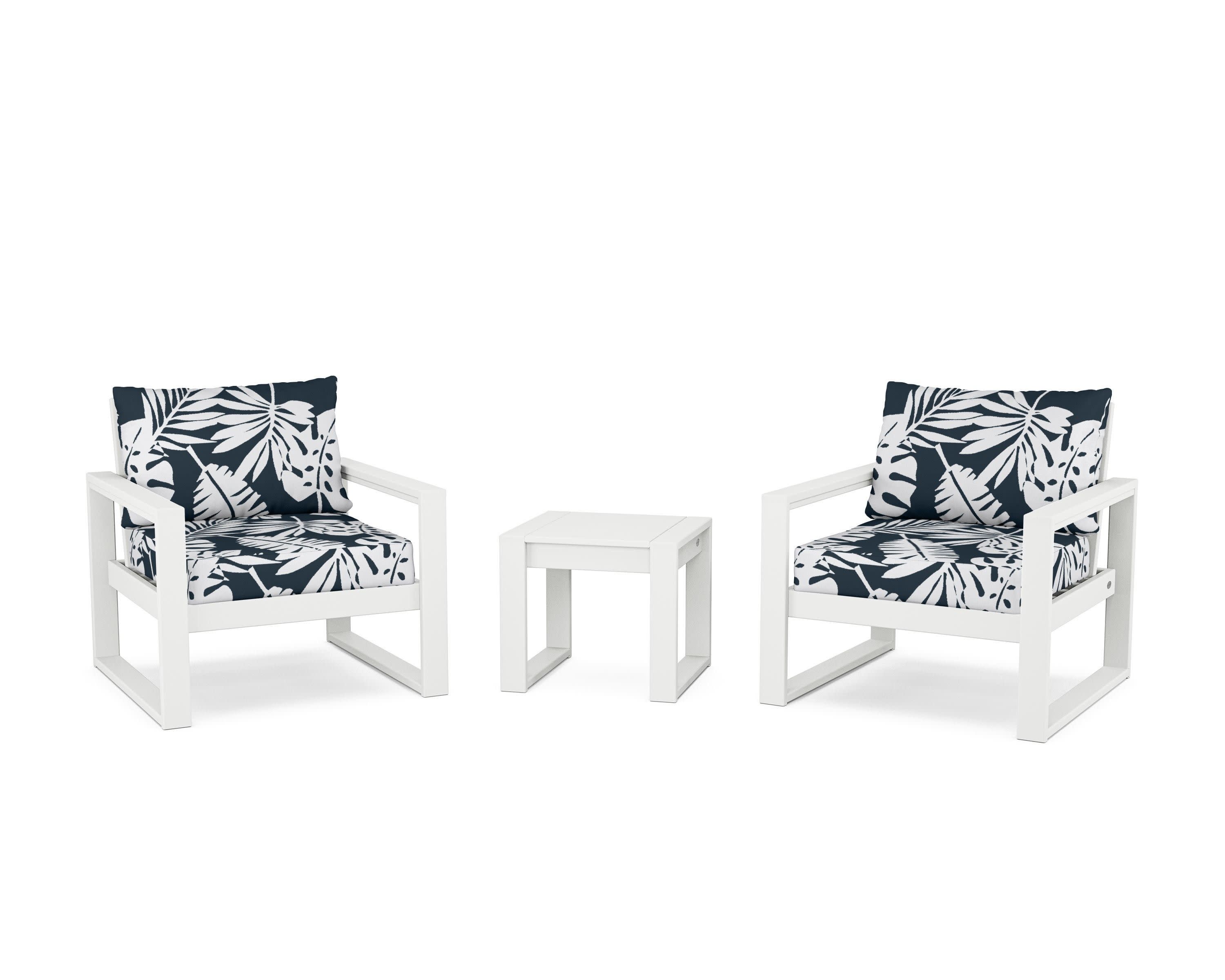 EDGE Sectional 3-Piece Deep Seating Set in White / Leaf Marine Indigo