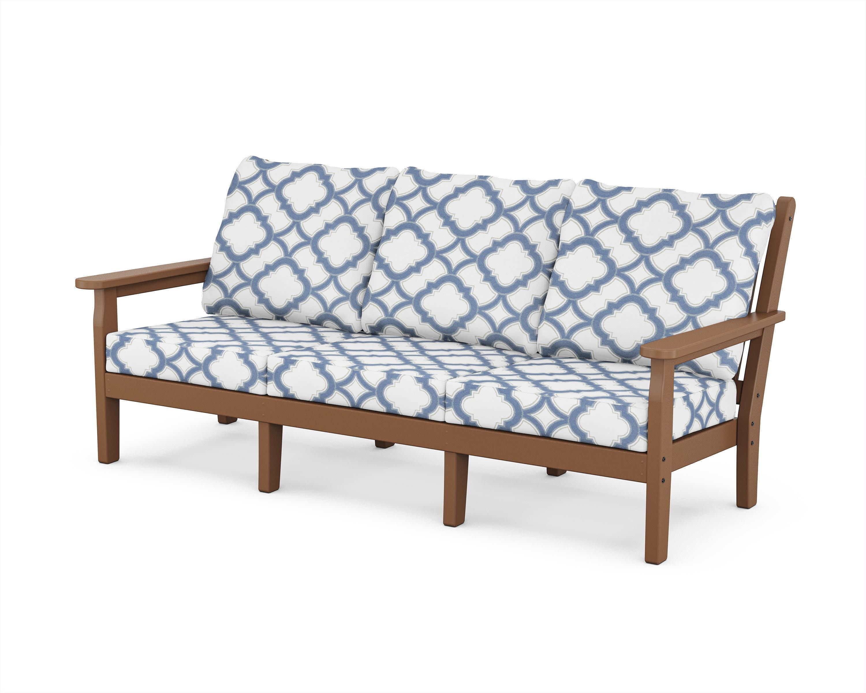 Chippendale Deep Seating Sofa in Teak / Trellis Sky Blue