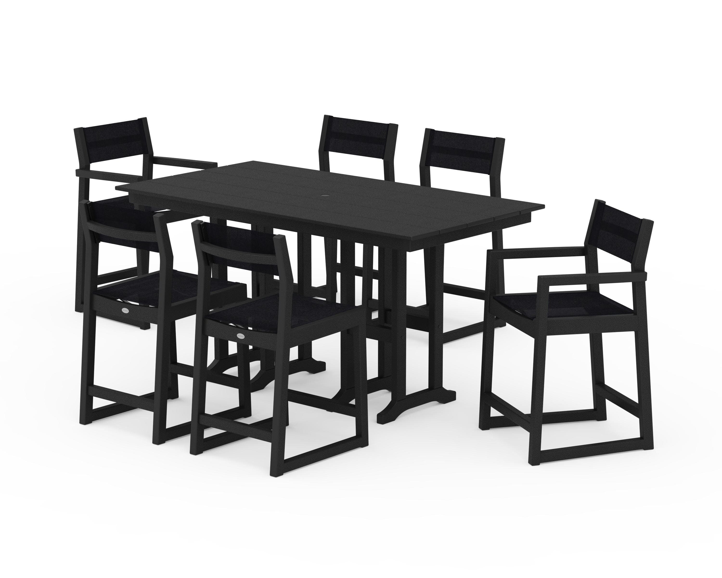 EDGE Sling 7-Piece Farmhouse Counter Set in Black / Black Sling