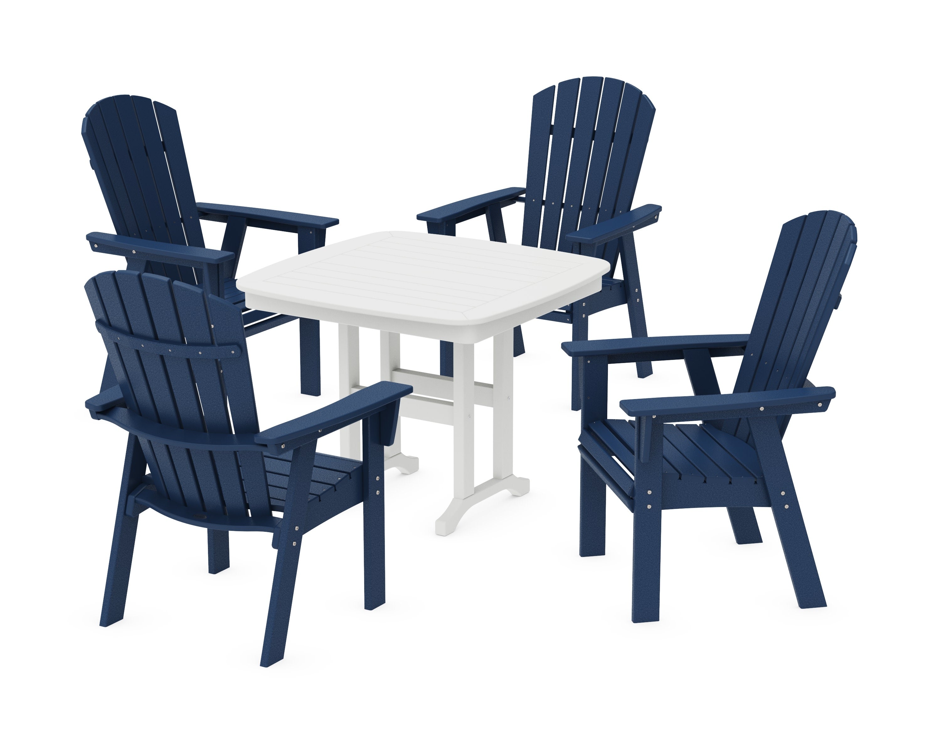 Nautical Curveback Adirondack 5-Piece Dining Set in Navy / White