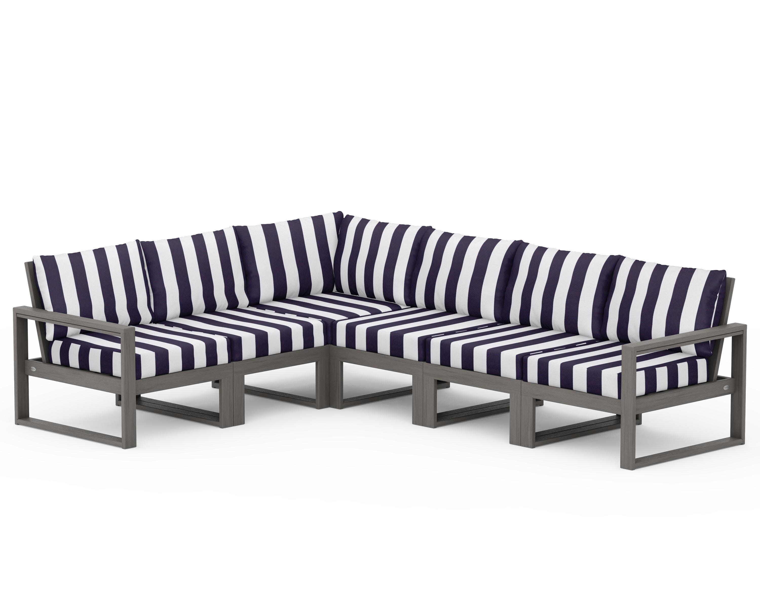 EDGE 6-Piece Modular Deep Seating Set in Driftwood / Cabana Stripe Navy