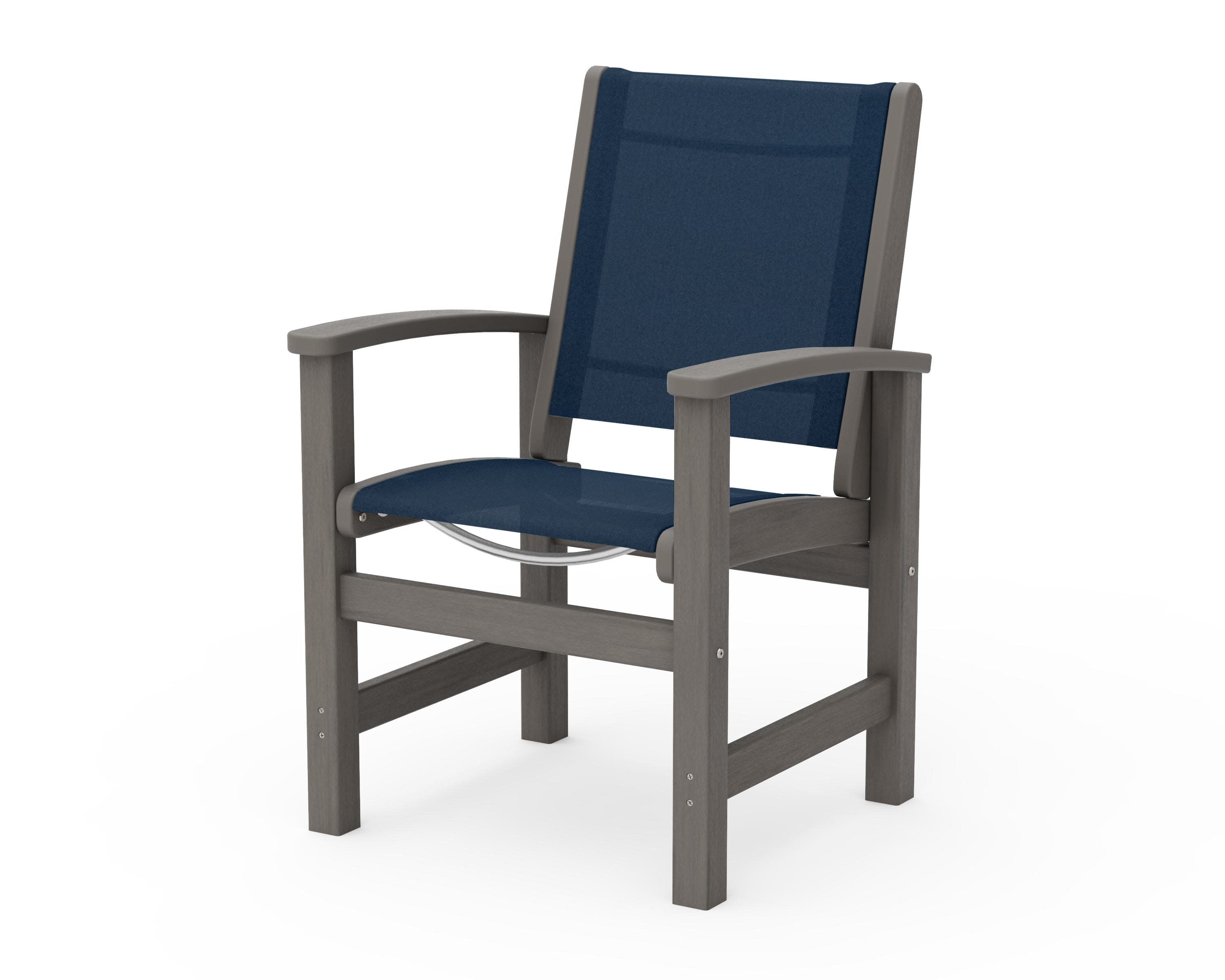 Coastal Dining Chair in Driftwood / Navy Blue Sling