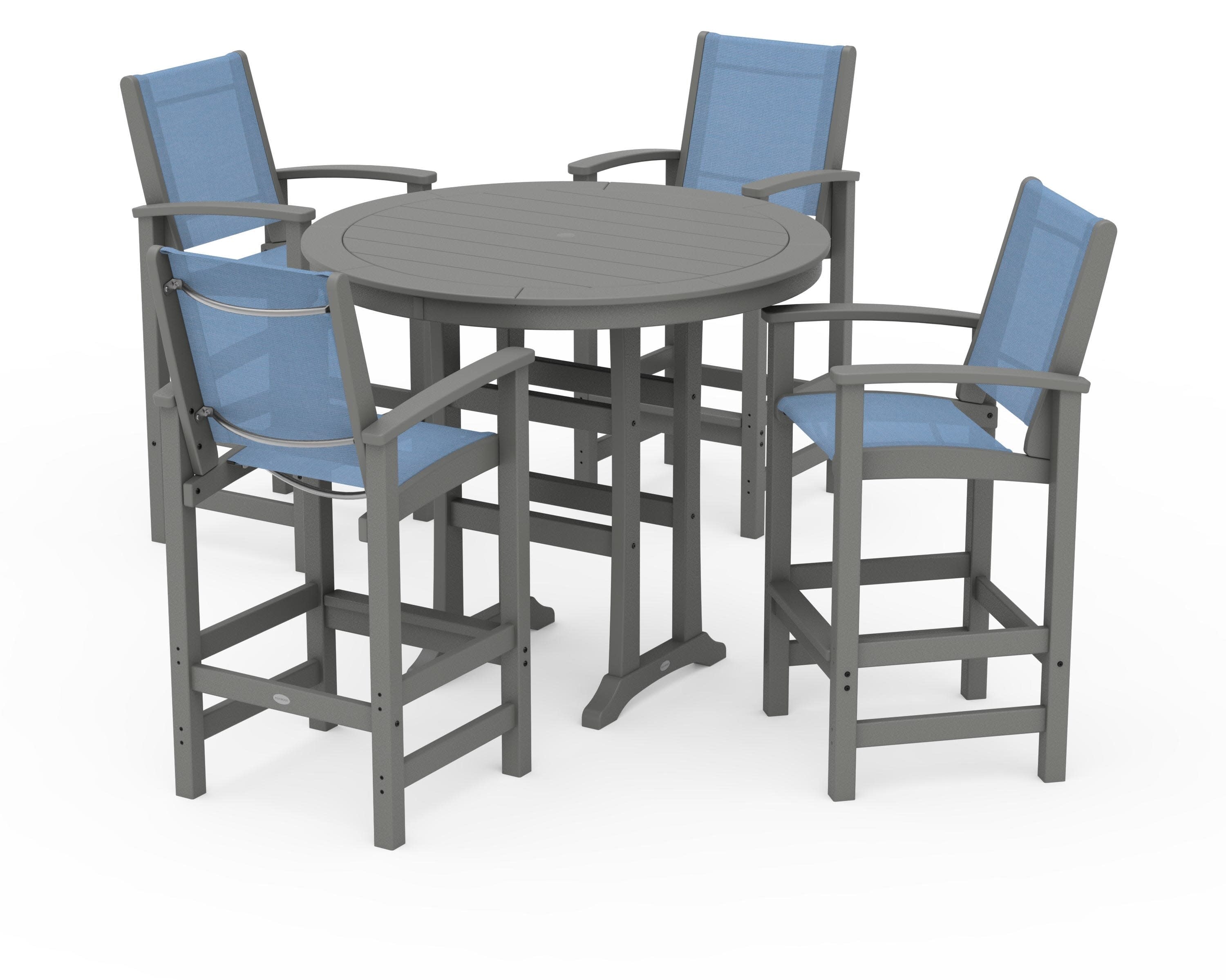 Coastal 5-Piece Nautical Trestle Bar Set in Slate Grey / Poolside Sling