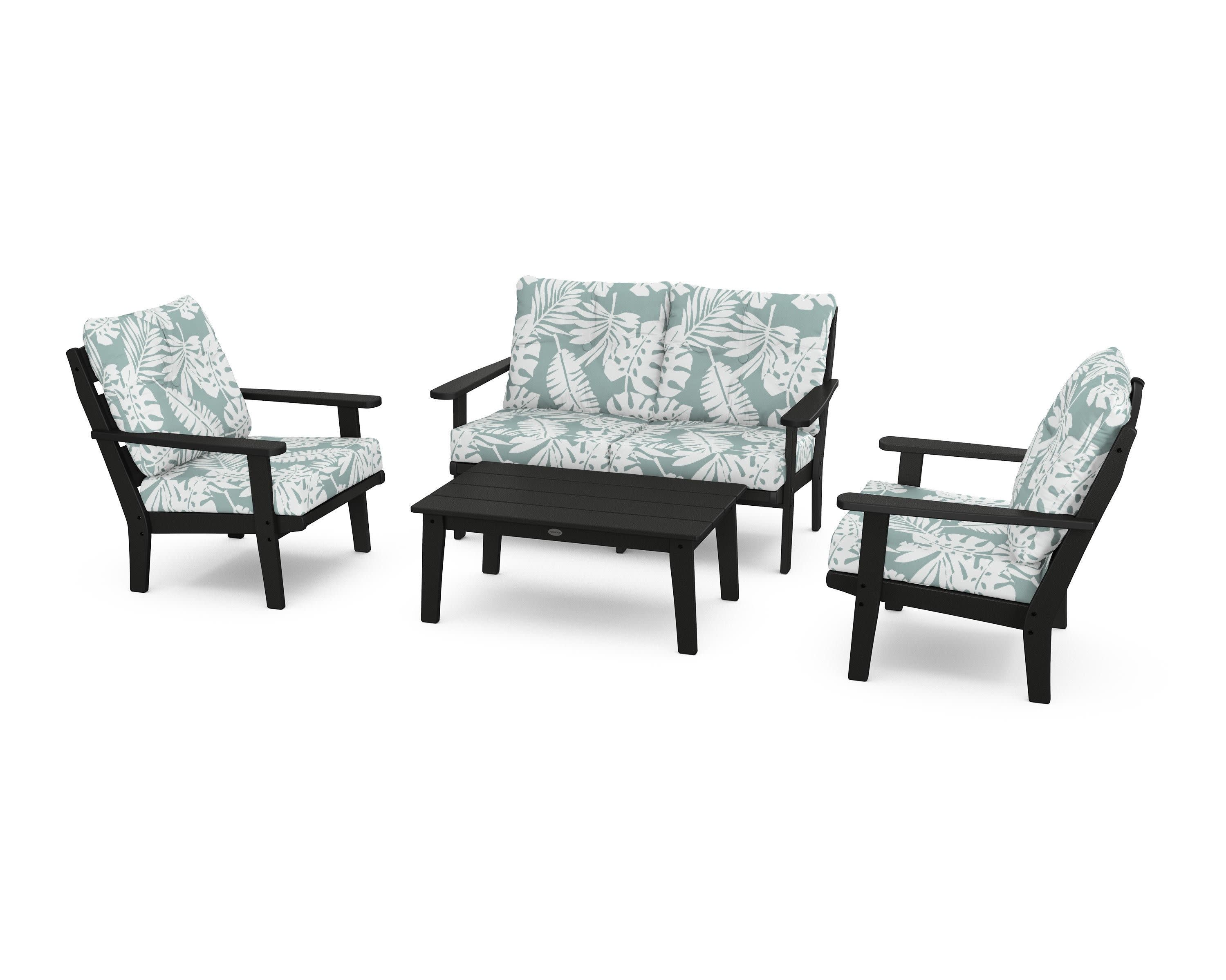 Lakeside 4-Piece Deep Seating Set in Black / Leaf Glacier Spa