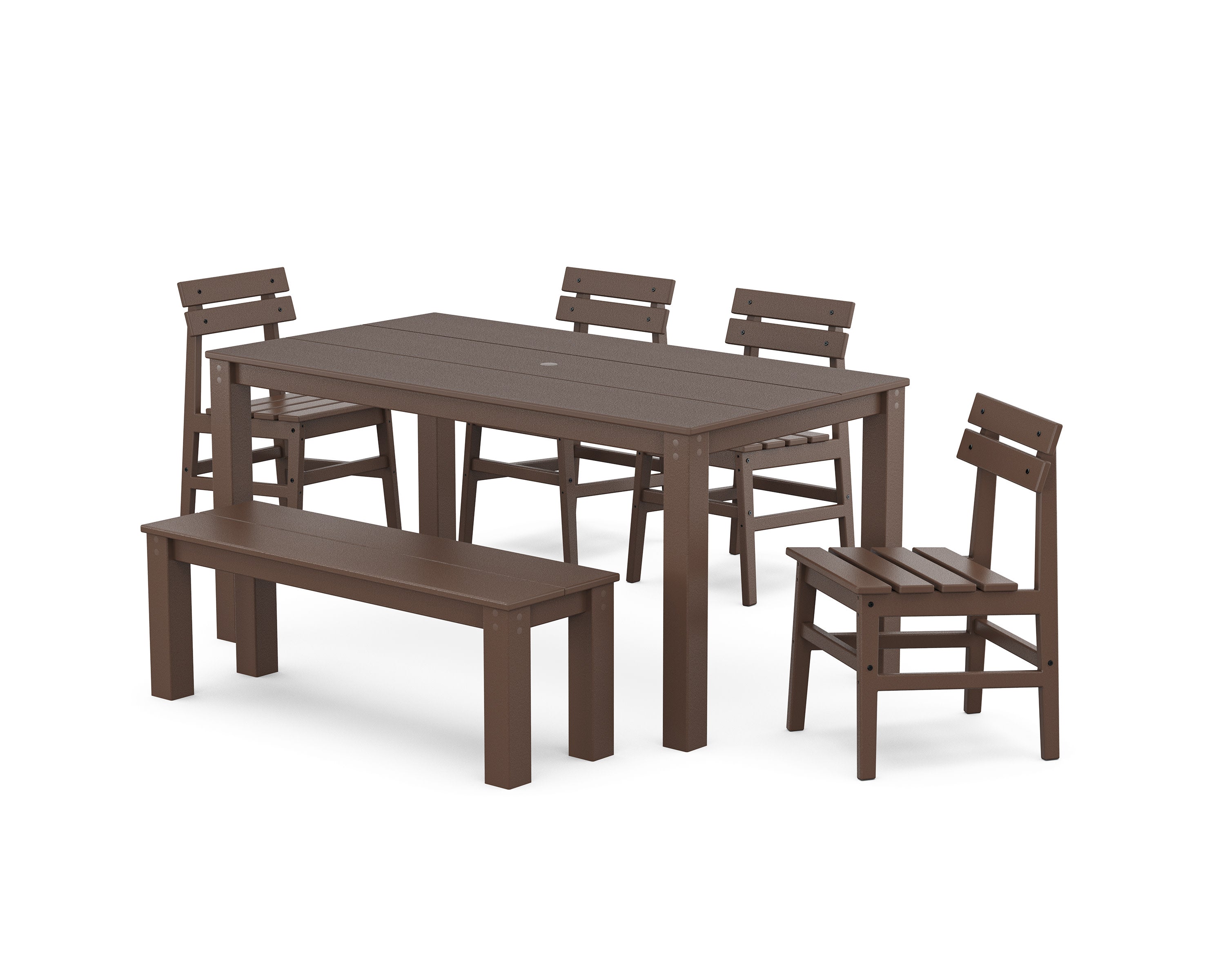 Modern Studio Plaza Chair 6-Piece Parsons Dining Set with Bench in Mahogany