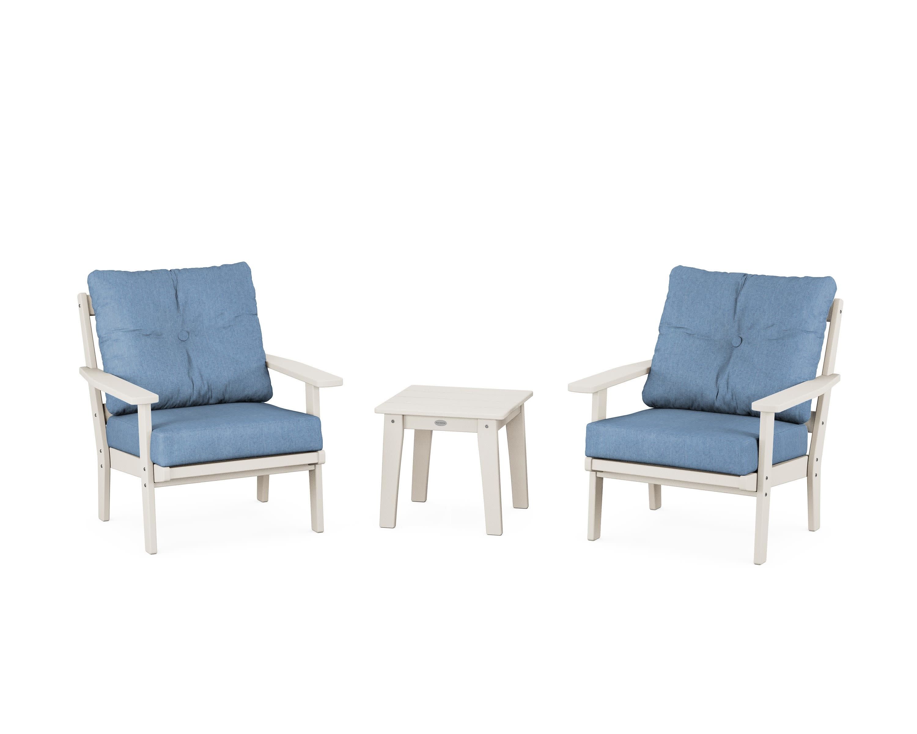 Oxford 3-Piece Deep Seating Set in Sand / Sky Blue