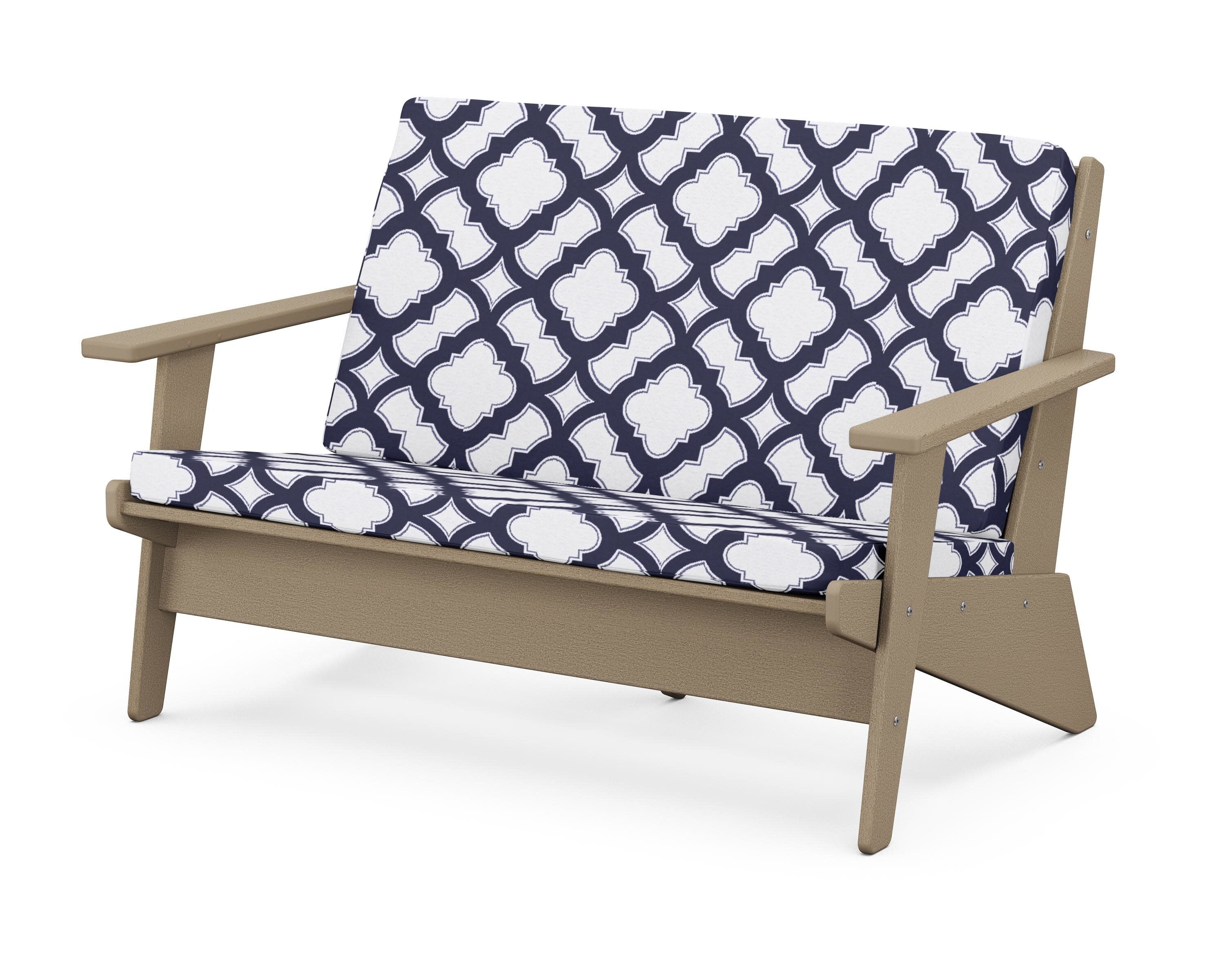 Riviera Modern Lounge Loveseat in Vintage Sahara / Trellis Navy