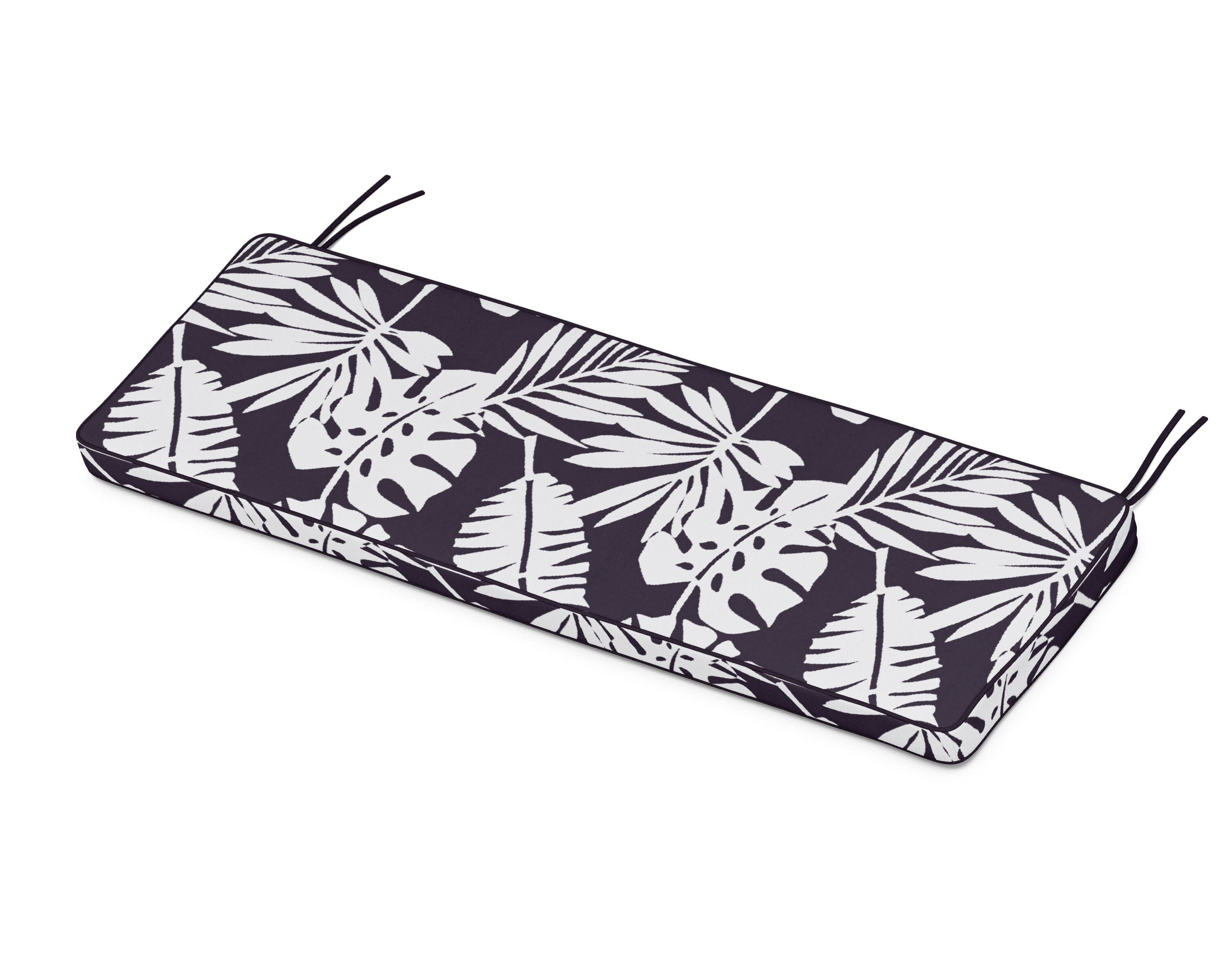 Chinoiserie Bench Seat Cushion in Leaf Navy
