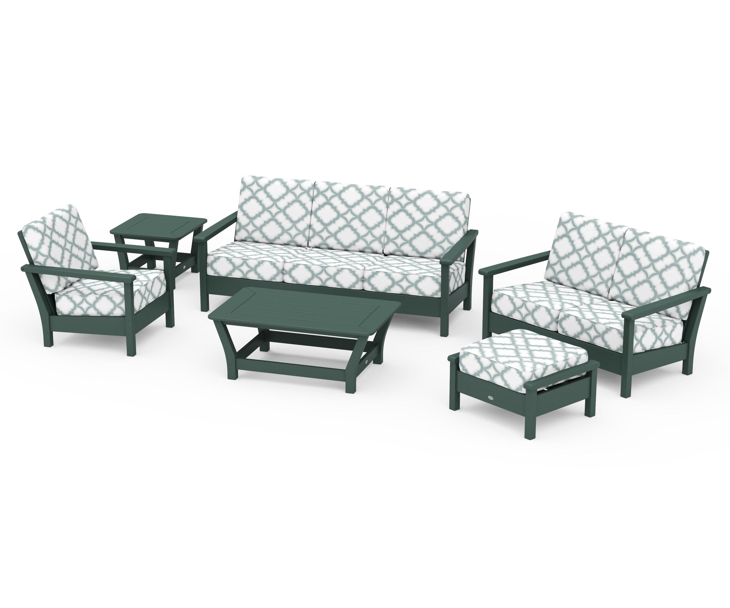 Harbour 6-Piece Outdoor Living Set in Green / Trellis Glacier Spa