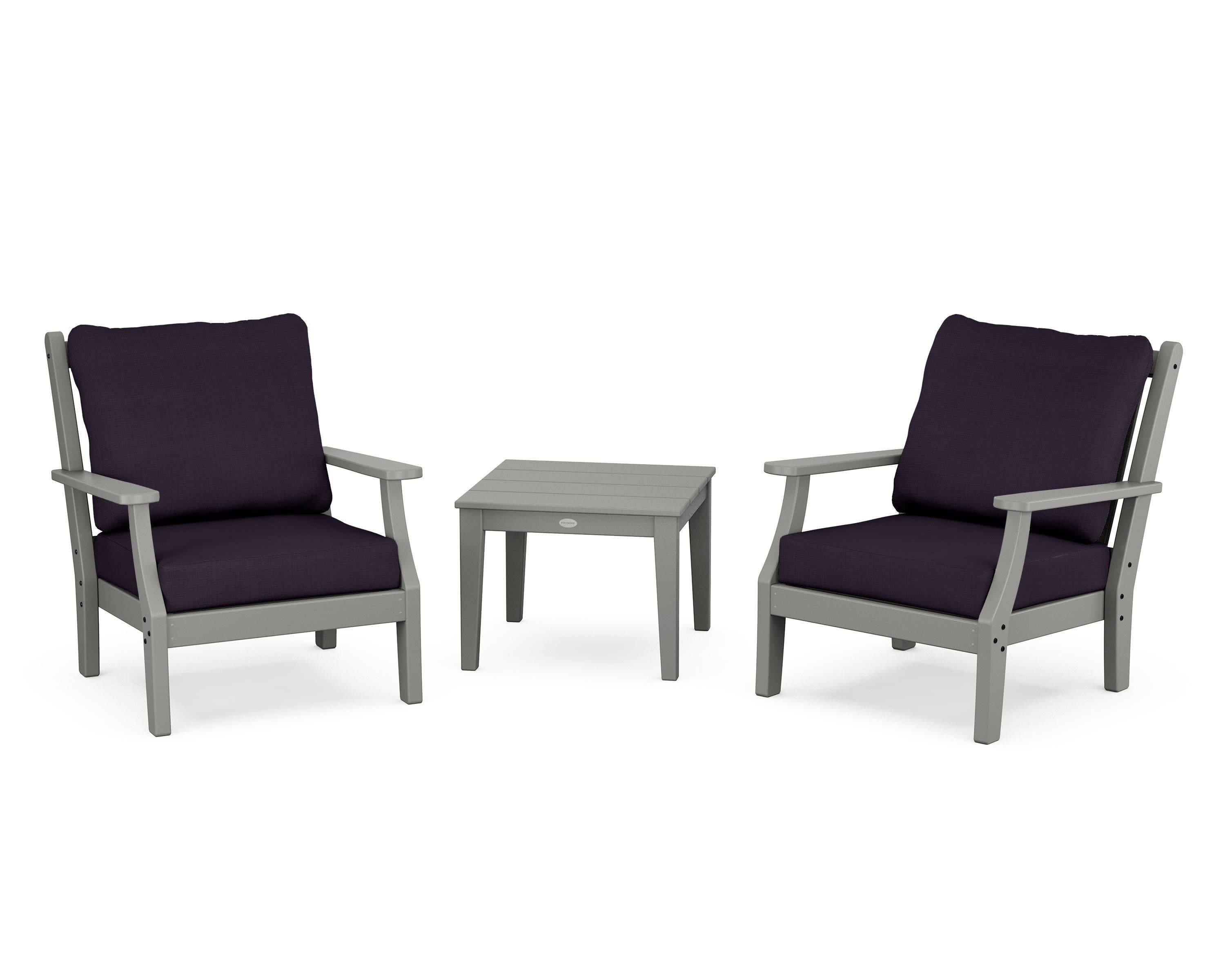 Wovendale 3-Piece Deep Seating Set in Slate Grey / Navy Linen