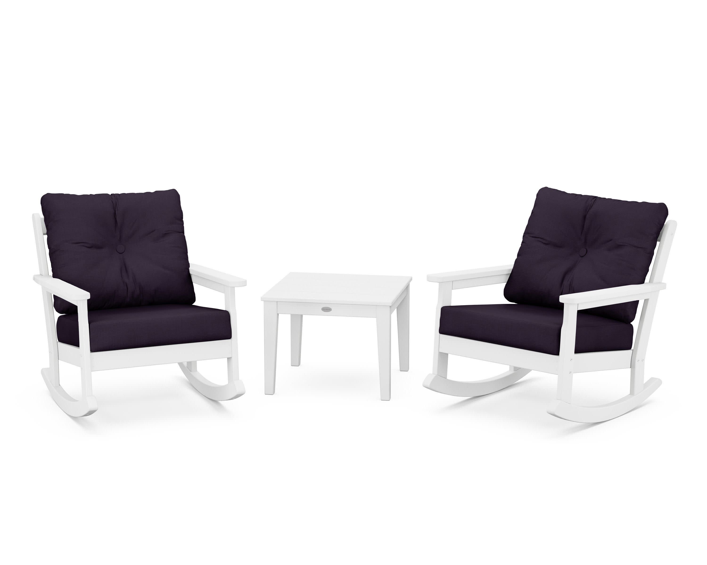 Vineyard 3-Piece Deep Seating Rocker Set in White / Navy Linen