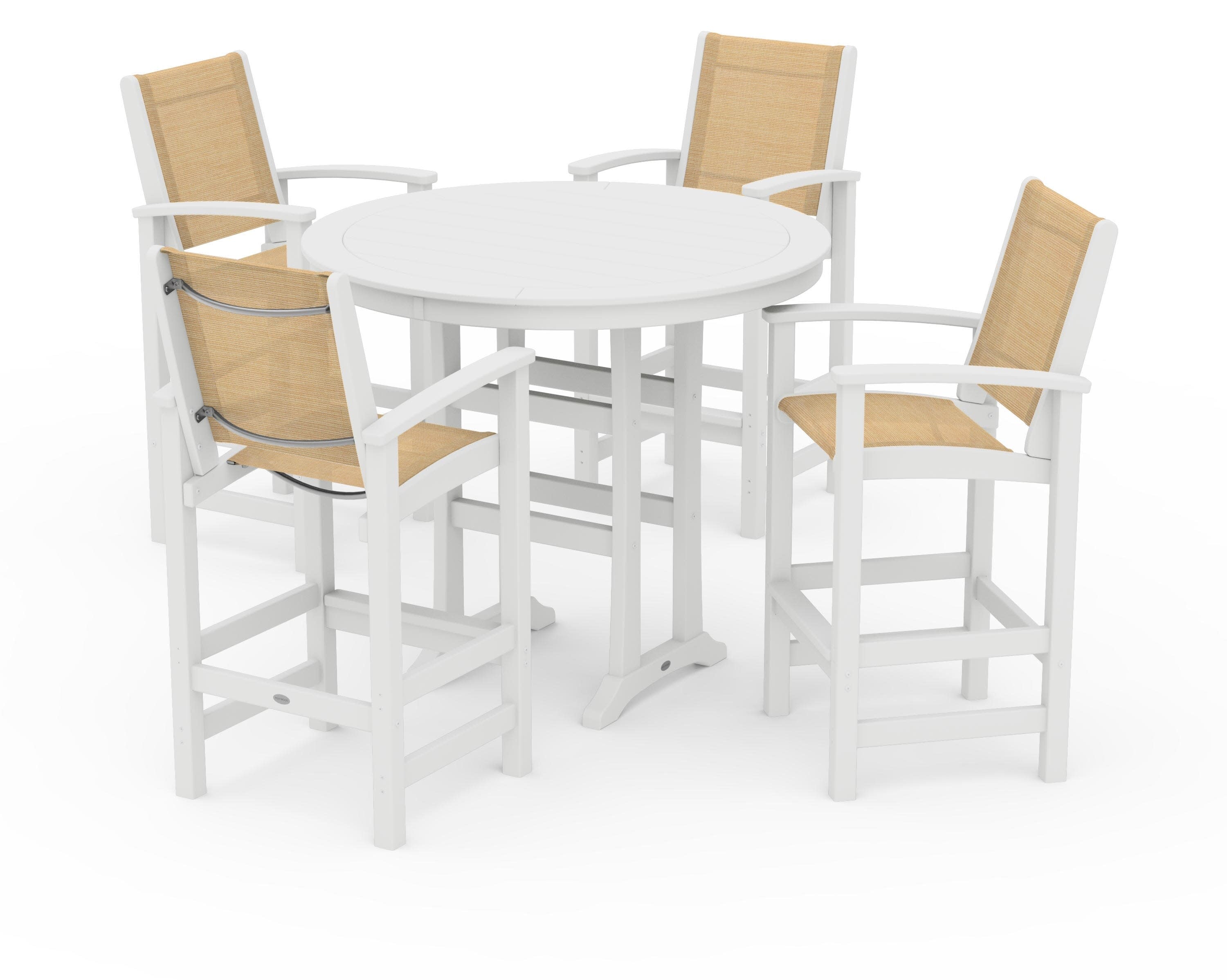 Coastal 5-Piece Nautical Trestle Bar Set in White / Dupioni Apricot Sling