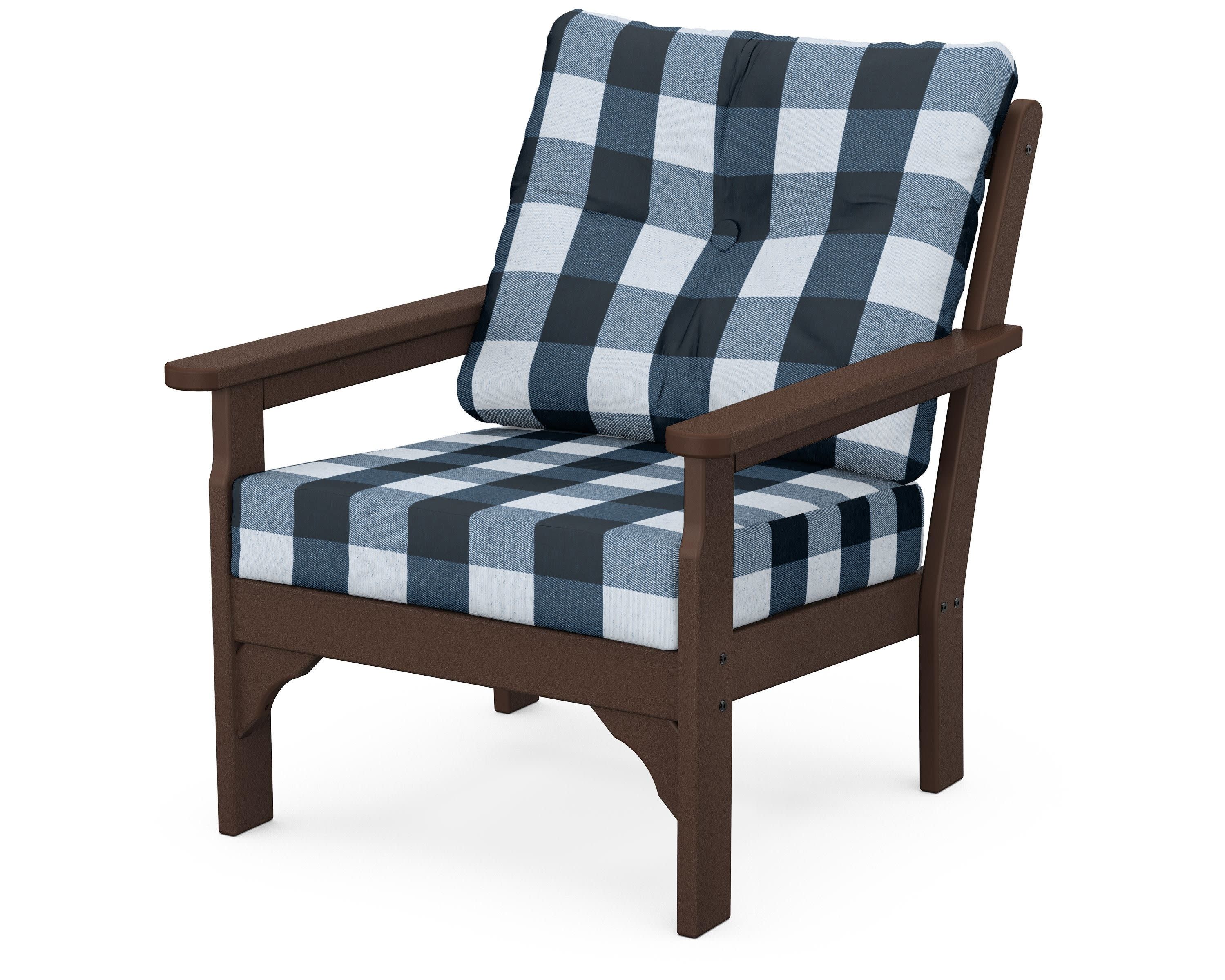 Vineyard Deep Seating Chair in Mahogany / Buffalo Plaid Marine Indigo