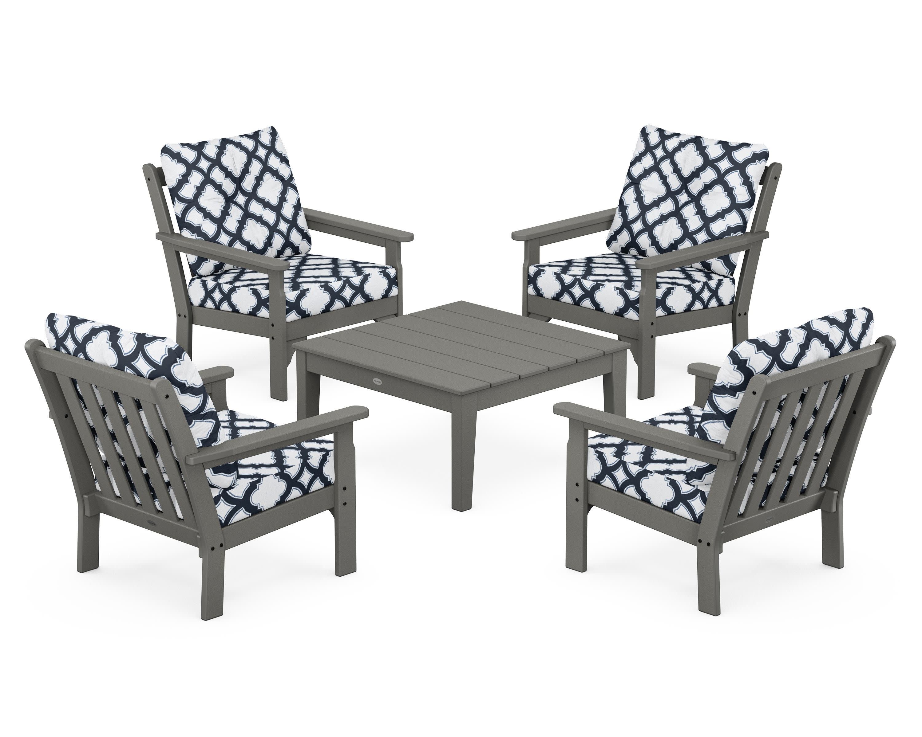 Vineyard 5-Piece Deep Seating Conversation Set in Slate Grey / Trellis Marine Indigo