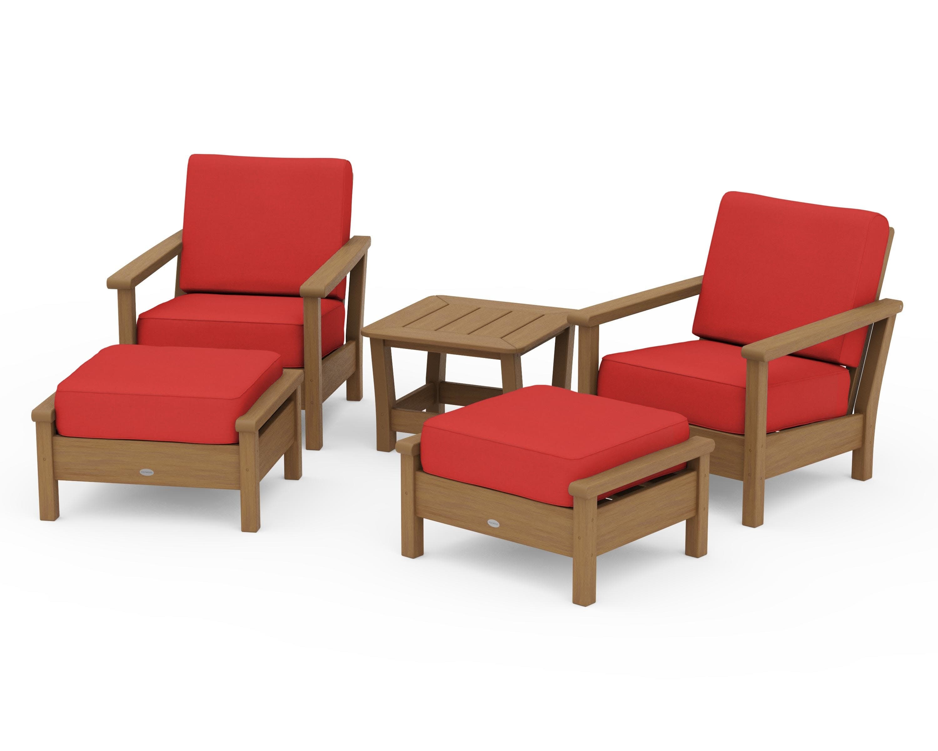 Harbour 5-Piece Deep Seating Chair Set in Natural / Crimson Linen