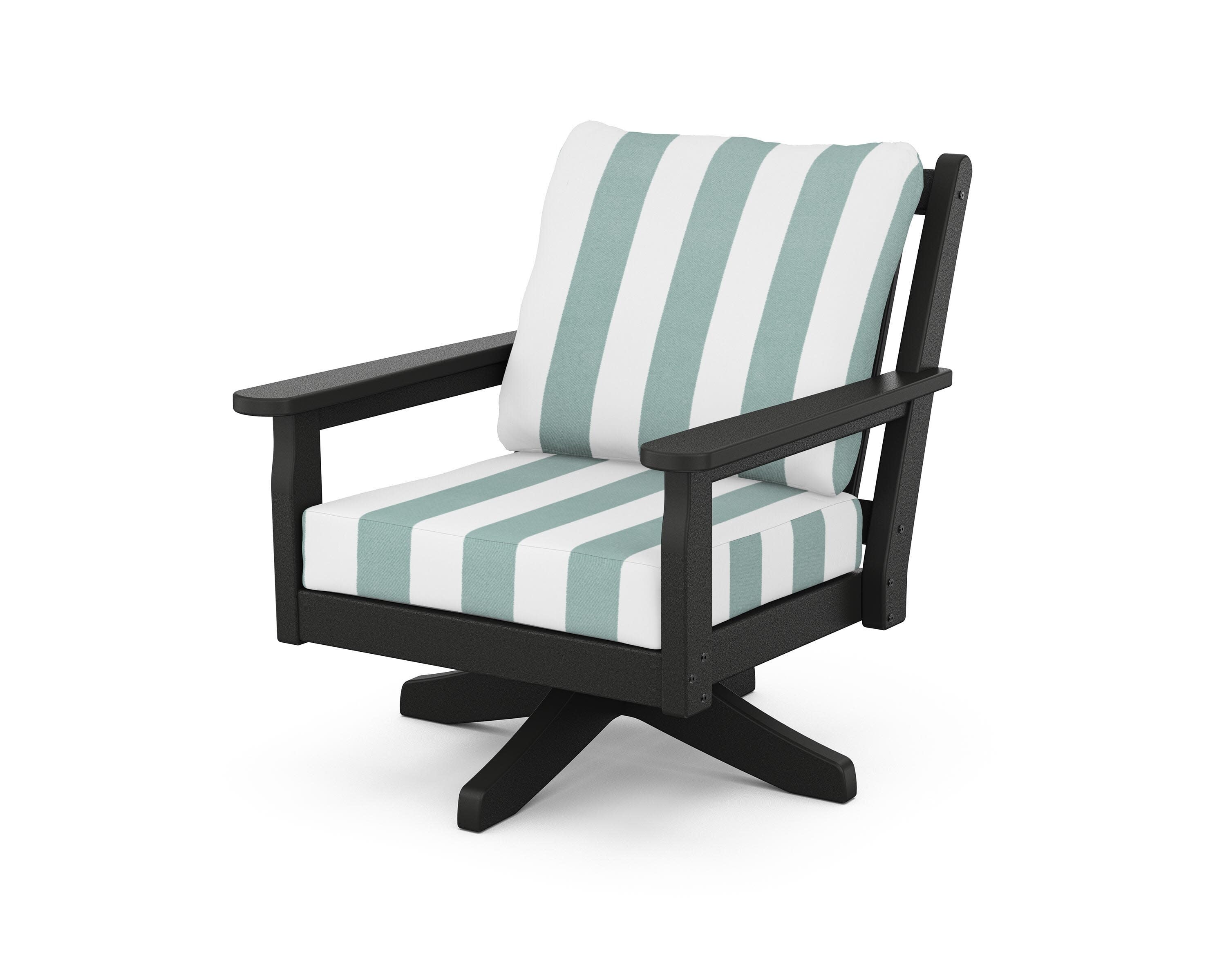 Chippendale Deep Seating Swivel Chair in Black / Cabana Stripe Glacier Spa