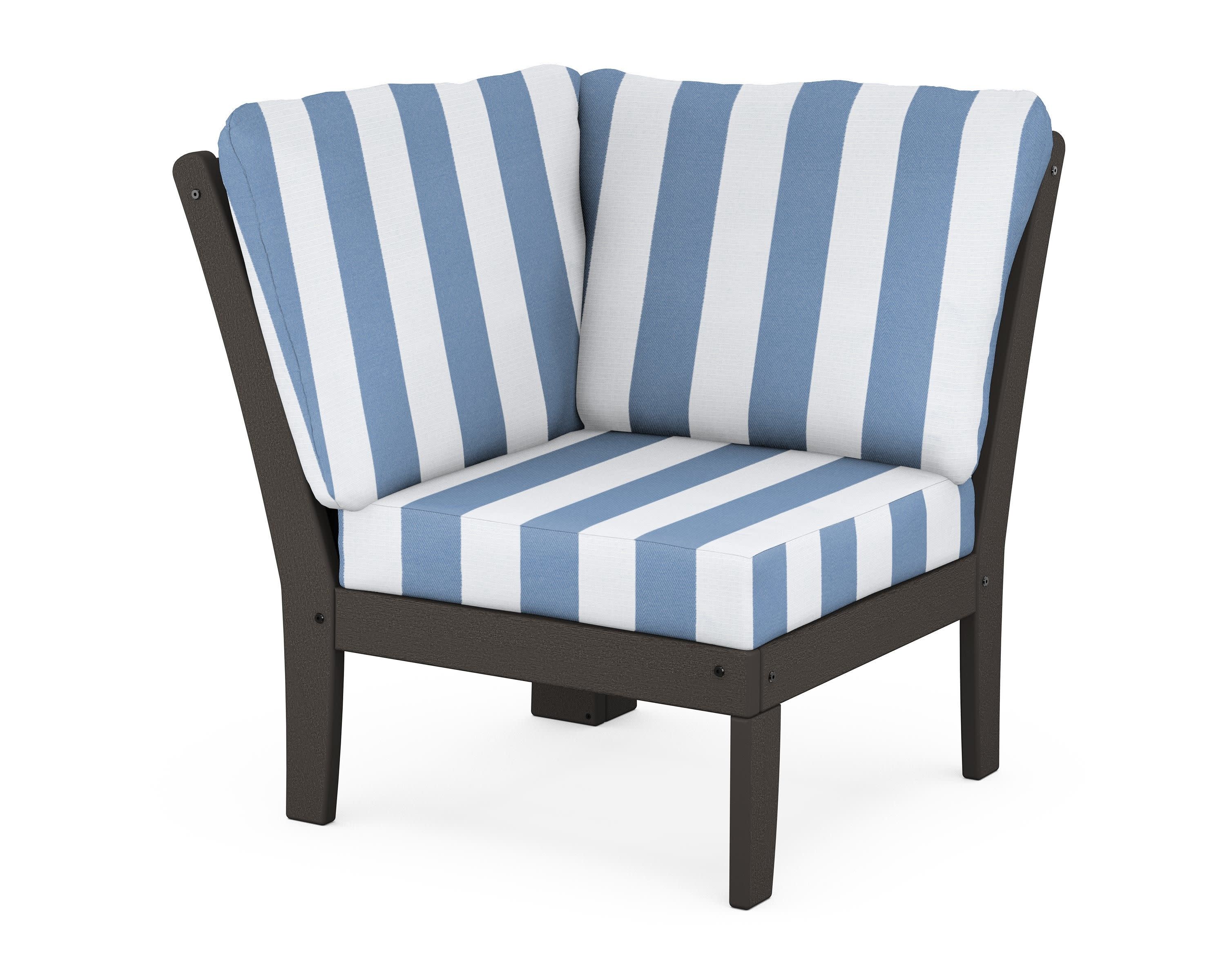 Braxton Modular Corner Chair in Vintage Coffee / Cabana Stripe Sky Blue