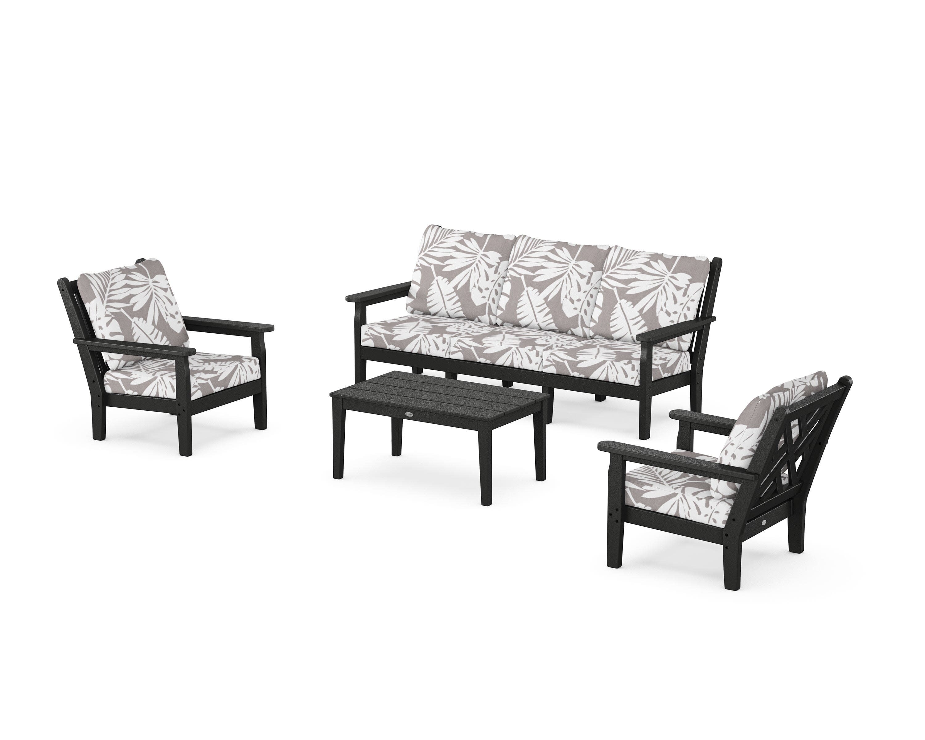 Chippendale 4-Piece Deep Seating Set with Sofa in Black / Leaf Grey Mist