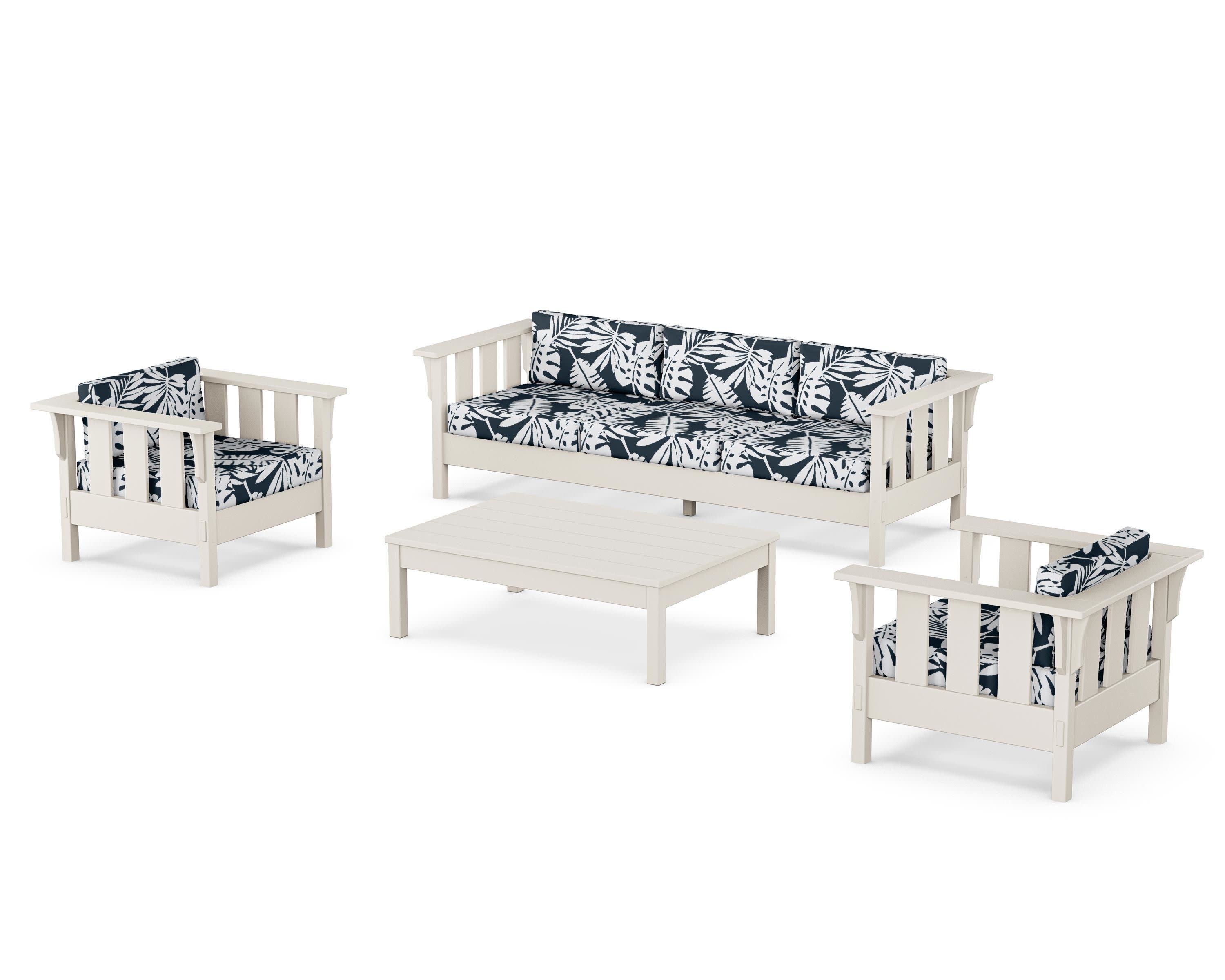Acadia 4-Piece Deep Seating Set with Sofa in Sand / Leaf Marine Indigo