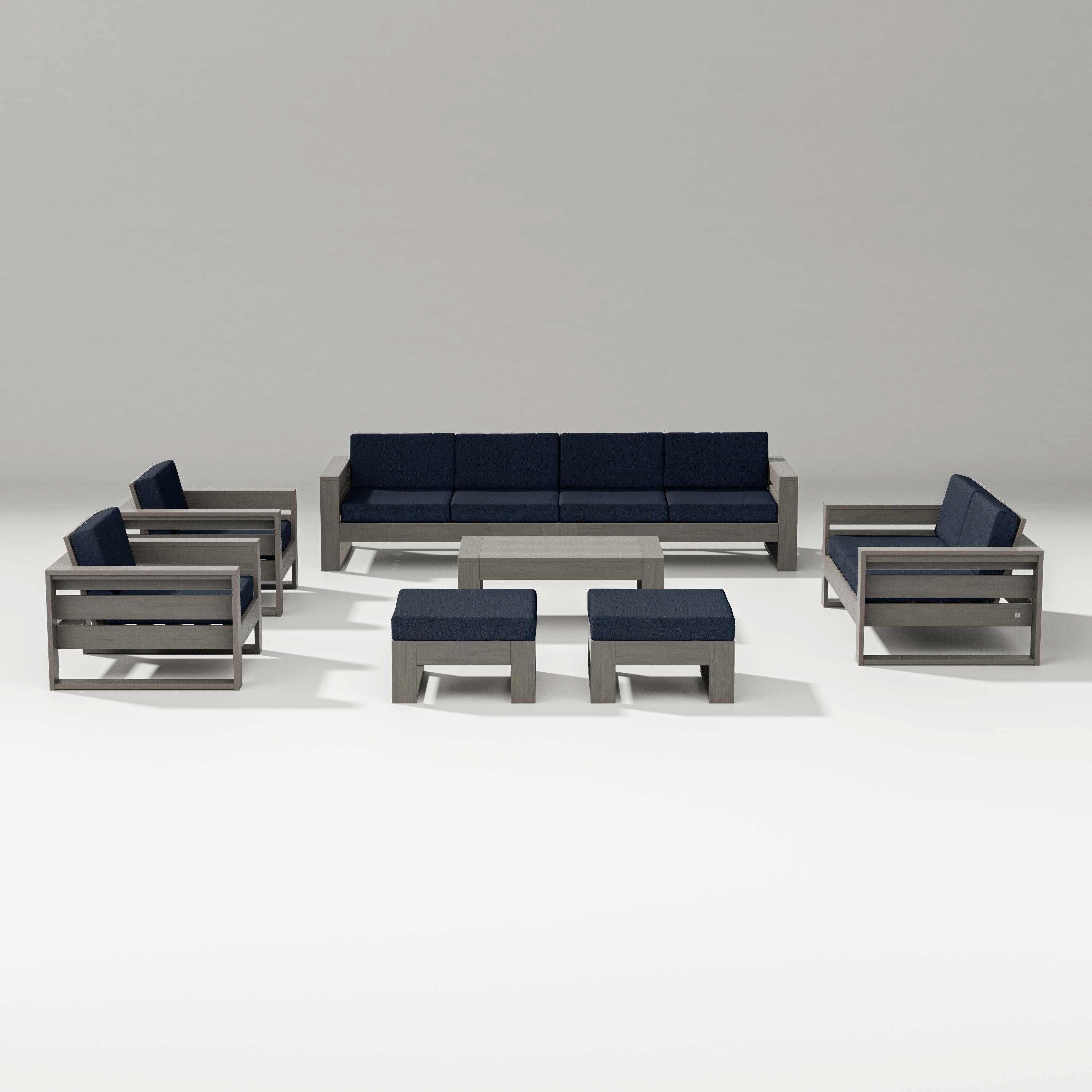 Latitude 8-Piece Lounge Sofa Set in Driftwood / Marine Indigo