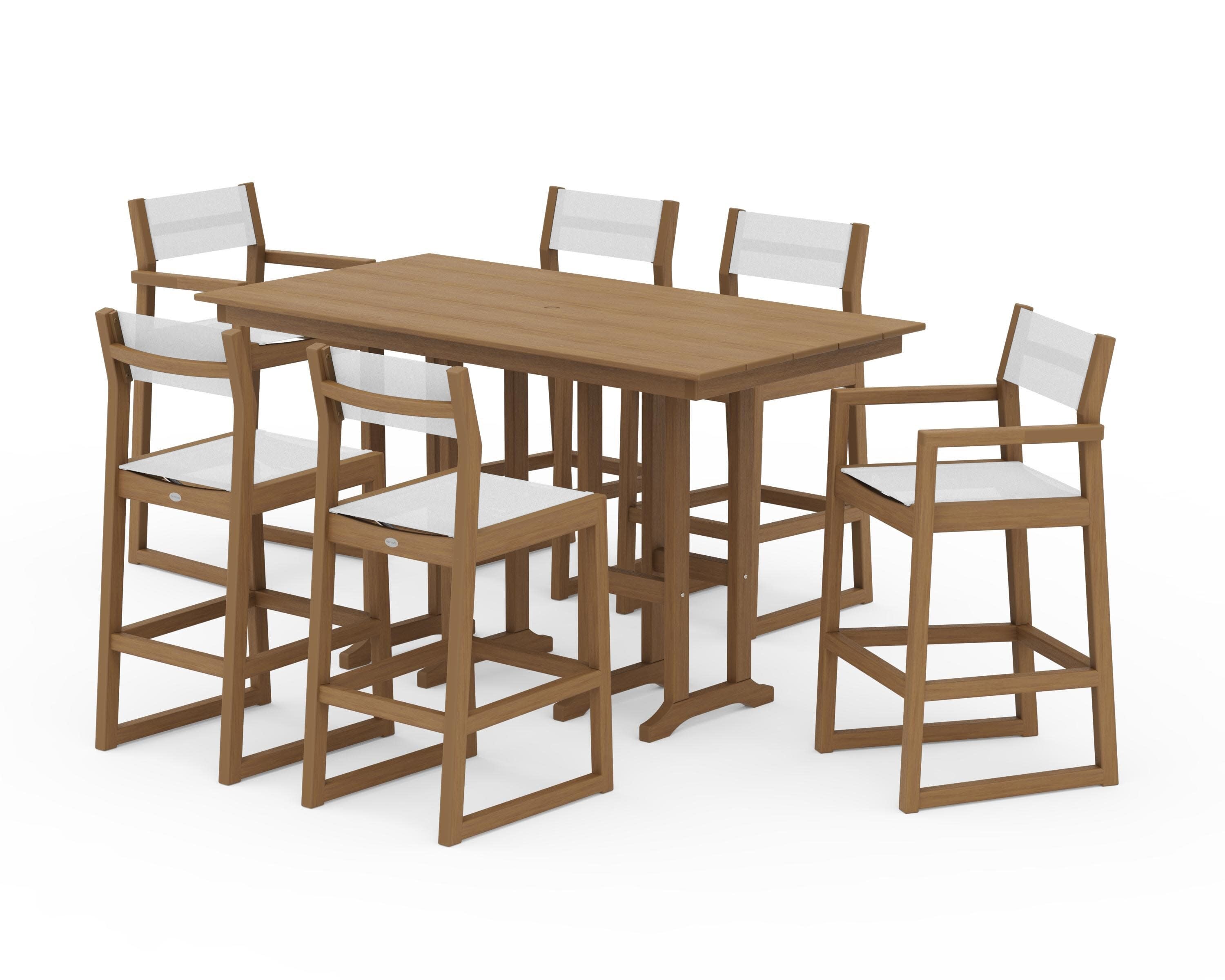 EDGE Sling 7-Piece Farmhouse Bar Set in Natural / White Sling