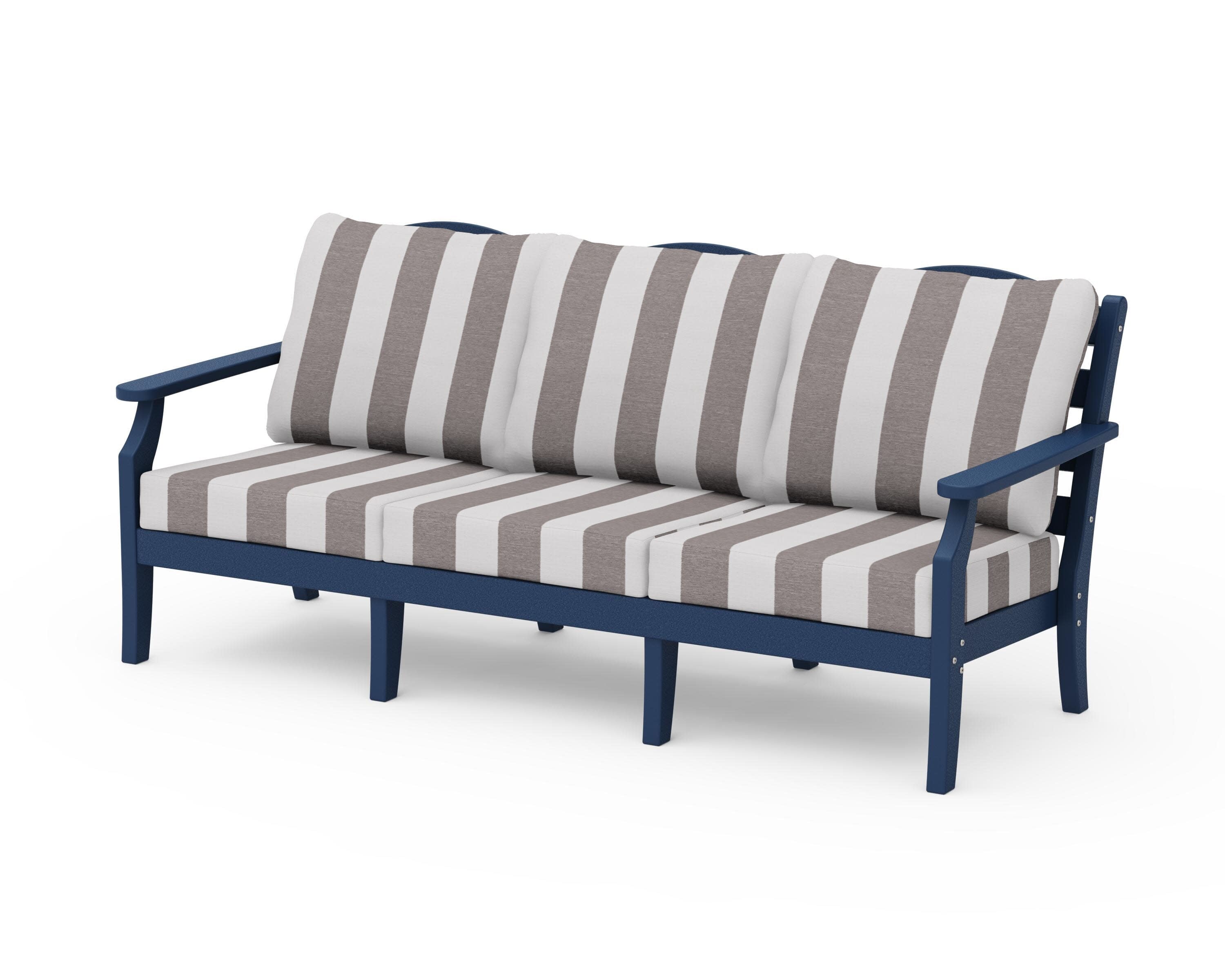 Savannah Deep Seating Sofa in Navy / Cabana Stripe Grey Mist